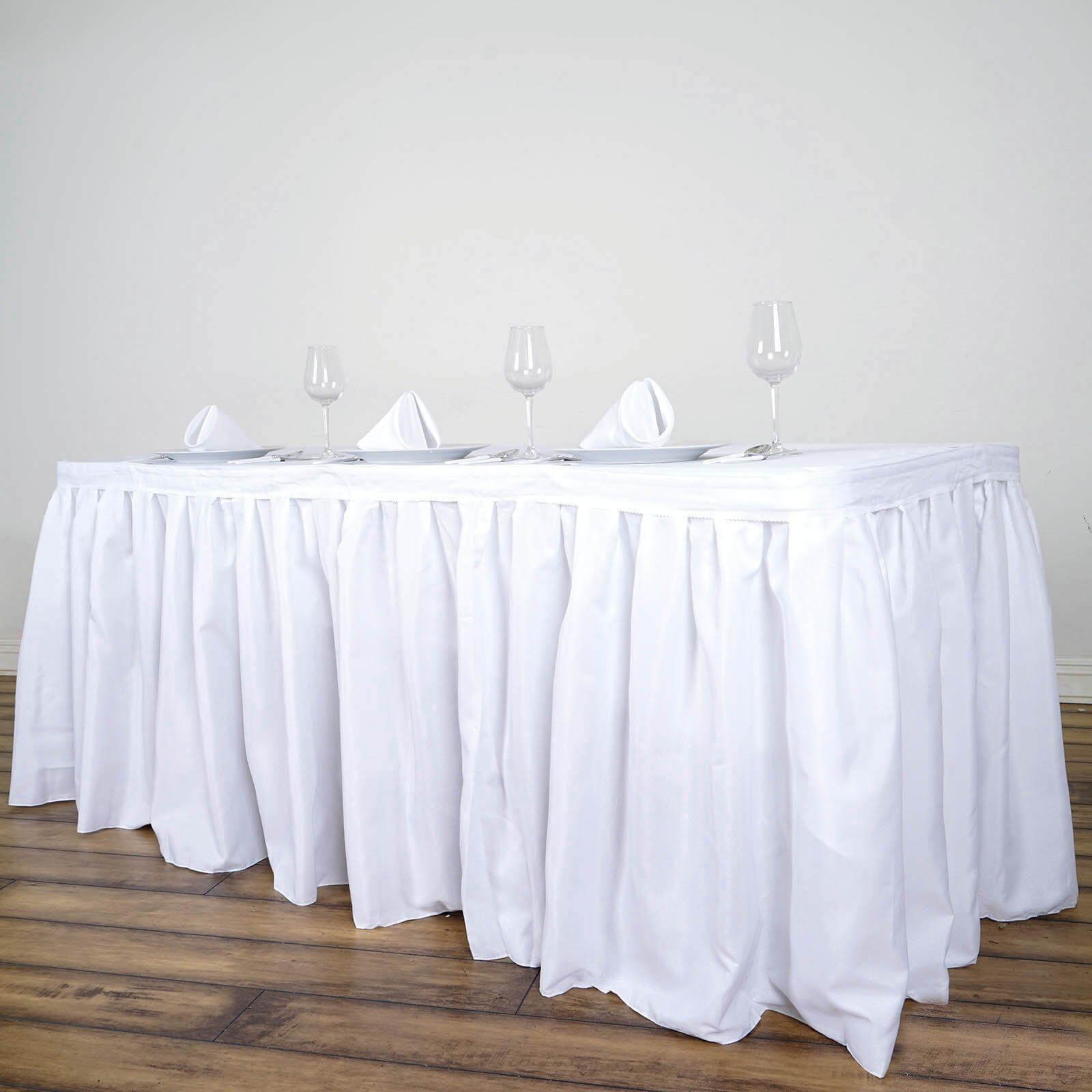 Polyester 17ft Table Skirt White - Classic Pleated Design for Weddings & Events Table Skirts HIER_2210