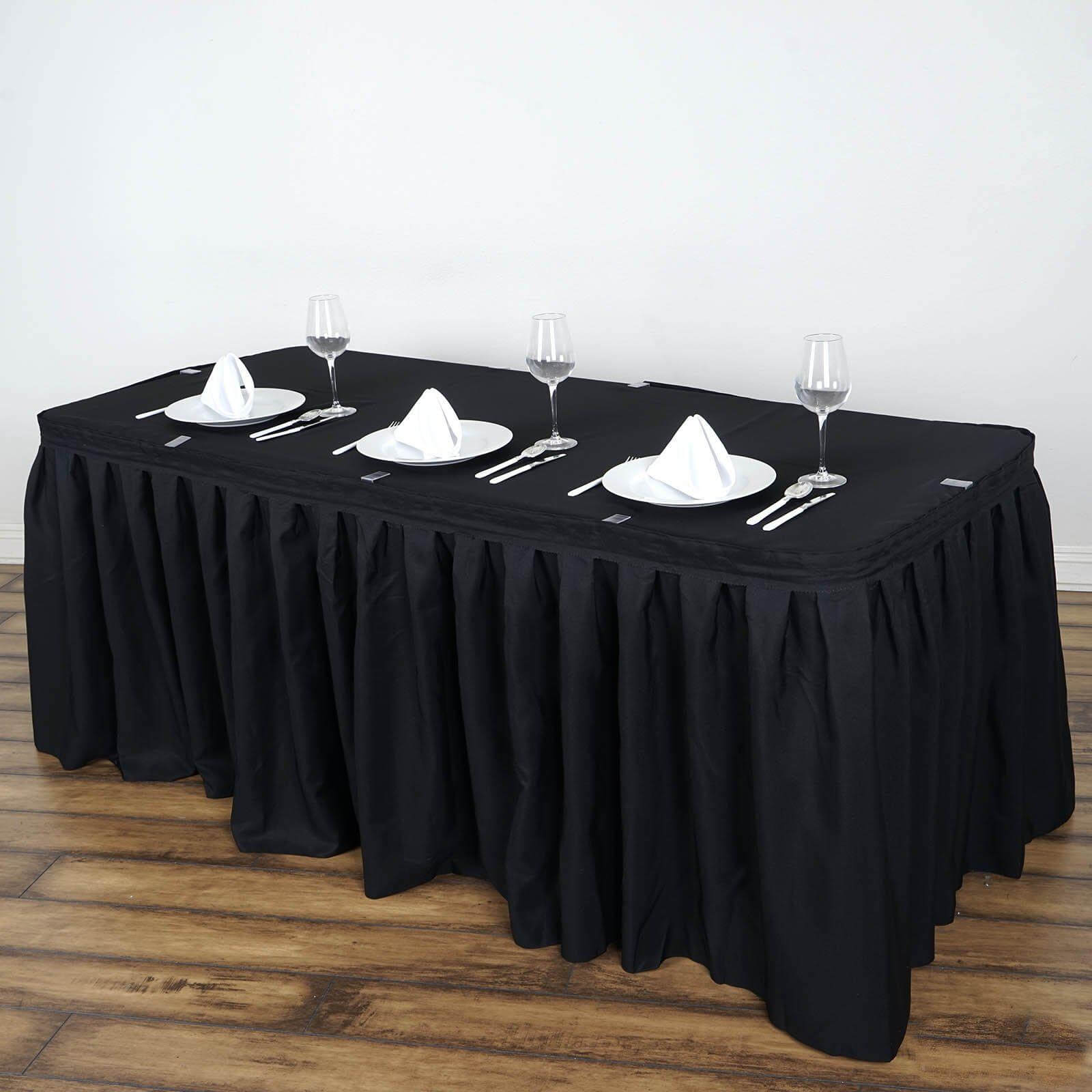Polyester 21ft Table Skirt Black - Classic Pleated Design Table Skirts HIER_2210