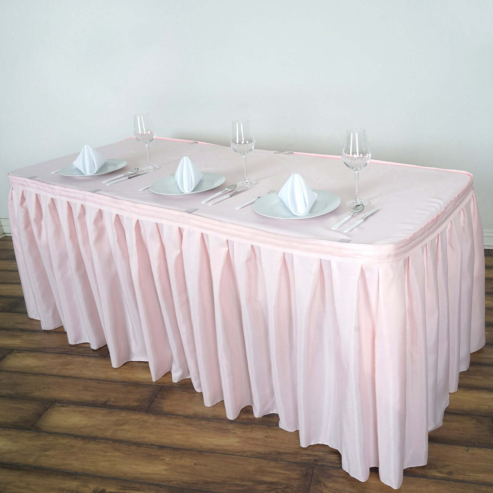 Polyester 21ft Table Skirt Blush - Classic Pleated Design Table Skirts HIER_2210
