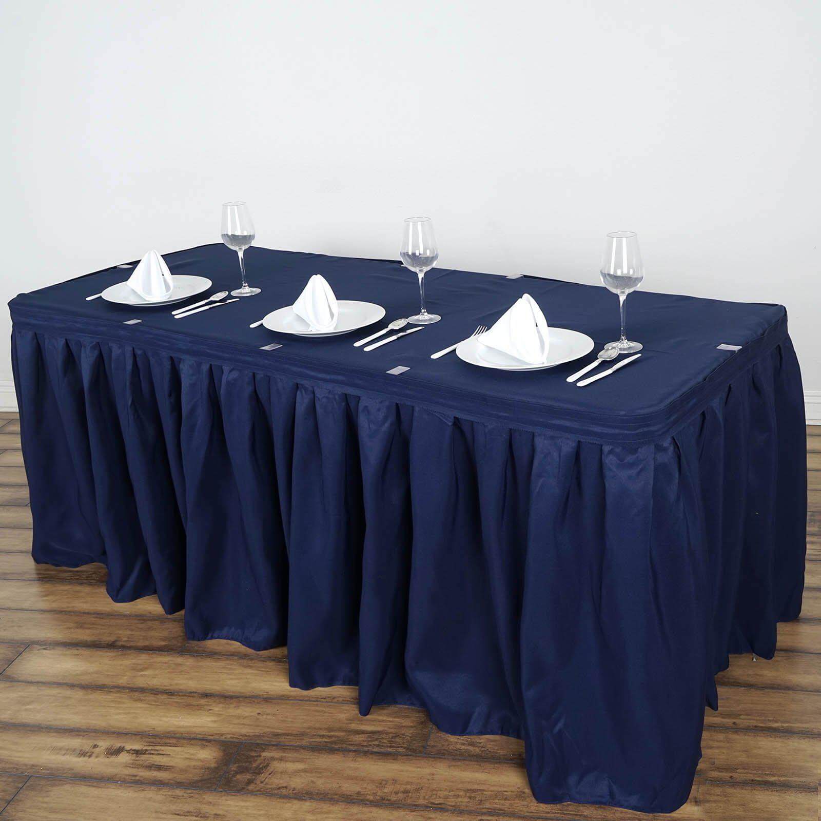 Polyester 21ft Table Skirt Navy Blue - Classic Pleated Design Table Skirts HIER_2210
