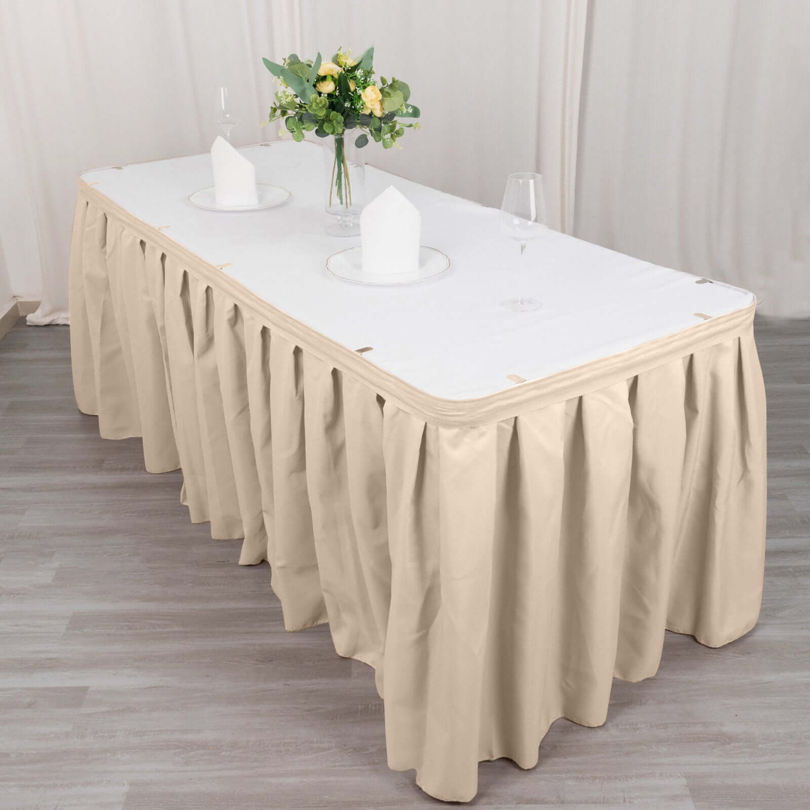 Polyester 21ft Table Skirt Nude - Classic Pleated Design Table Skirts HIER_2210