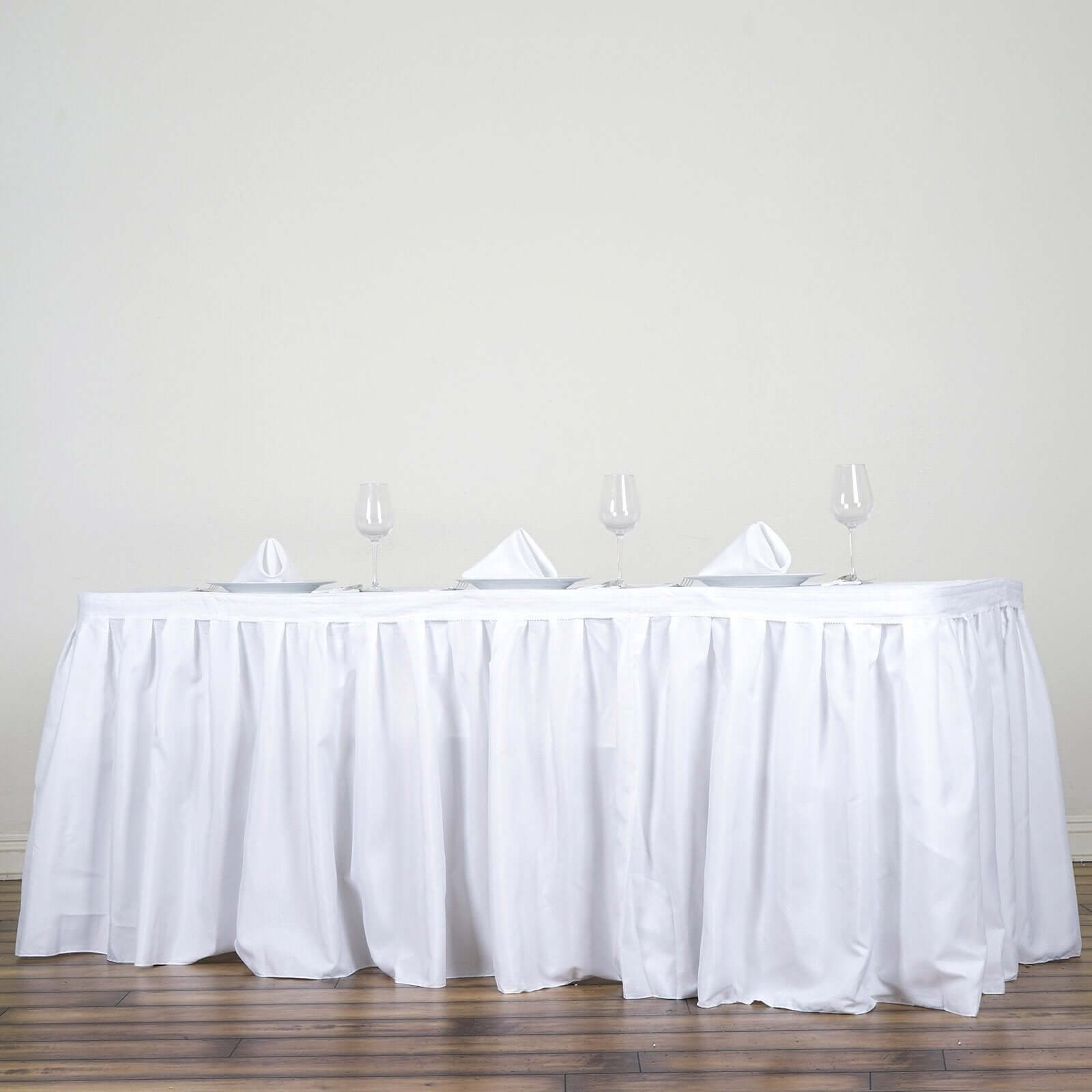 Polyester 21ft Table Skirt White - Classic Pleated Design for Weddings & Events Table Skirts HIER_2210