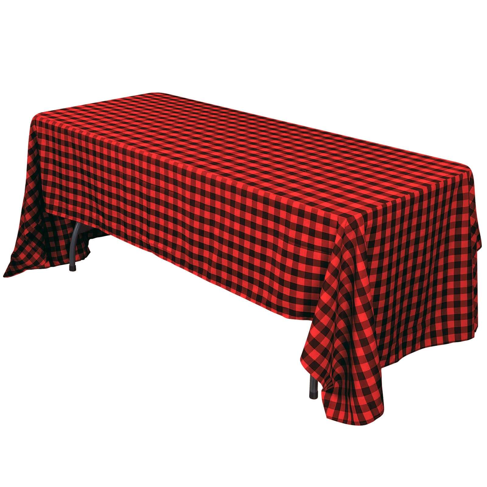 Polyester 60"x102" Rectangle Tablecloth Black/Red - Checkered Buffalo Plaid Design for Everyday Use Tablecloths HIER_2114