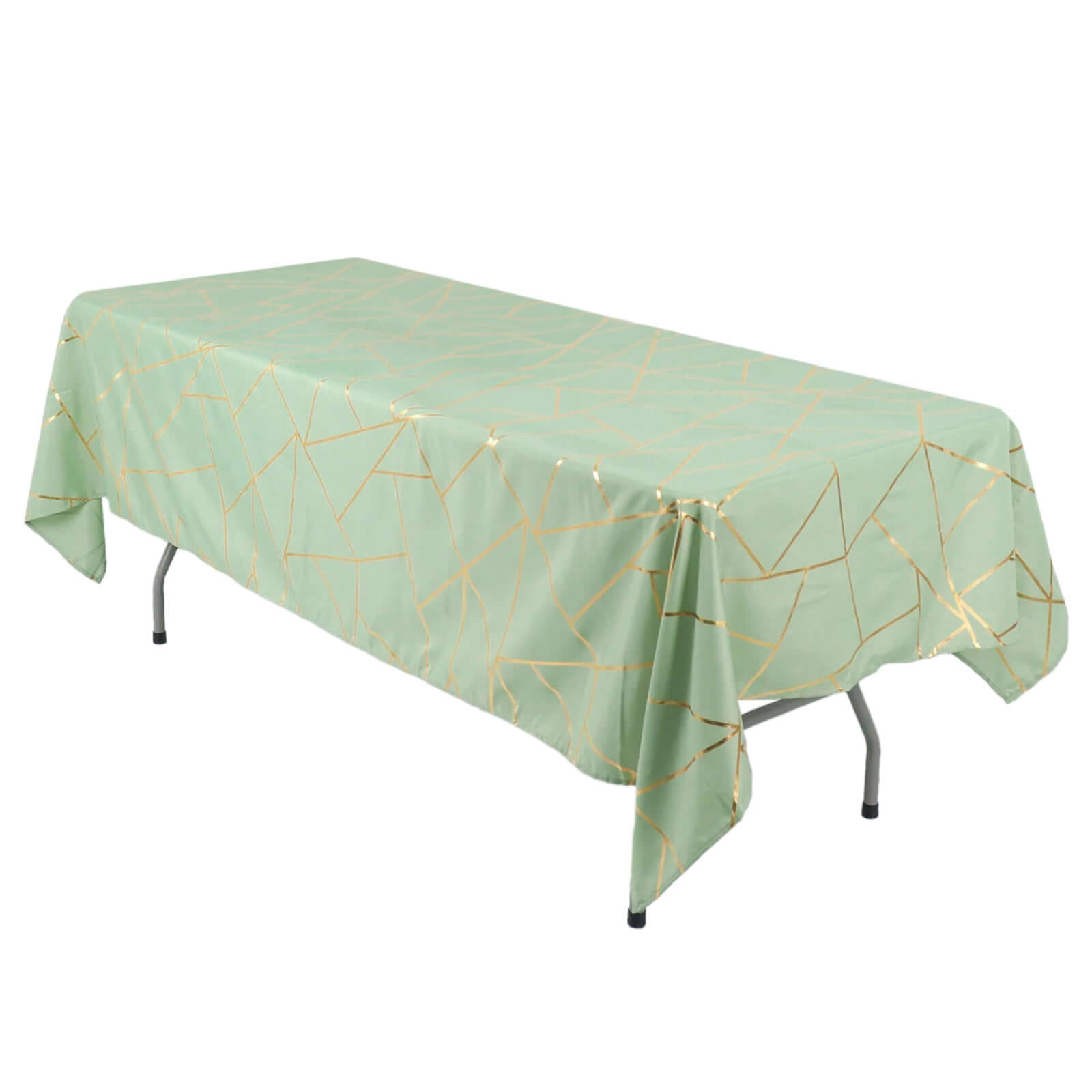 Polyester 60"x102" Rectangle Tablecloth Sage Green with Gold Foil Geometric Pattern - Wrinkle-Resistant & Durable Table Cover Tablecloths HIER_2114