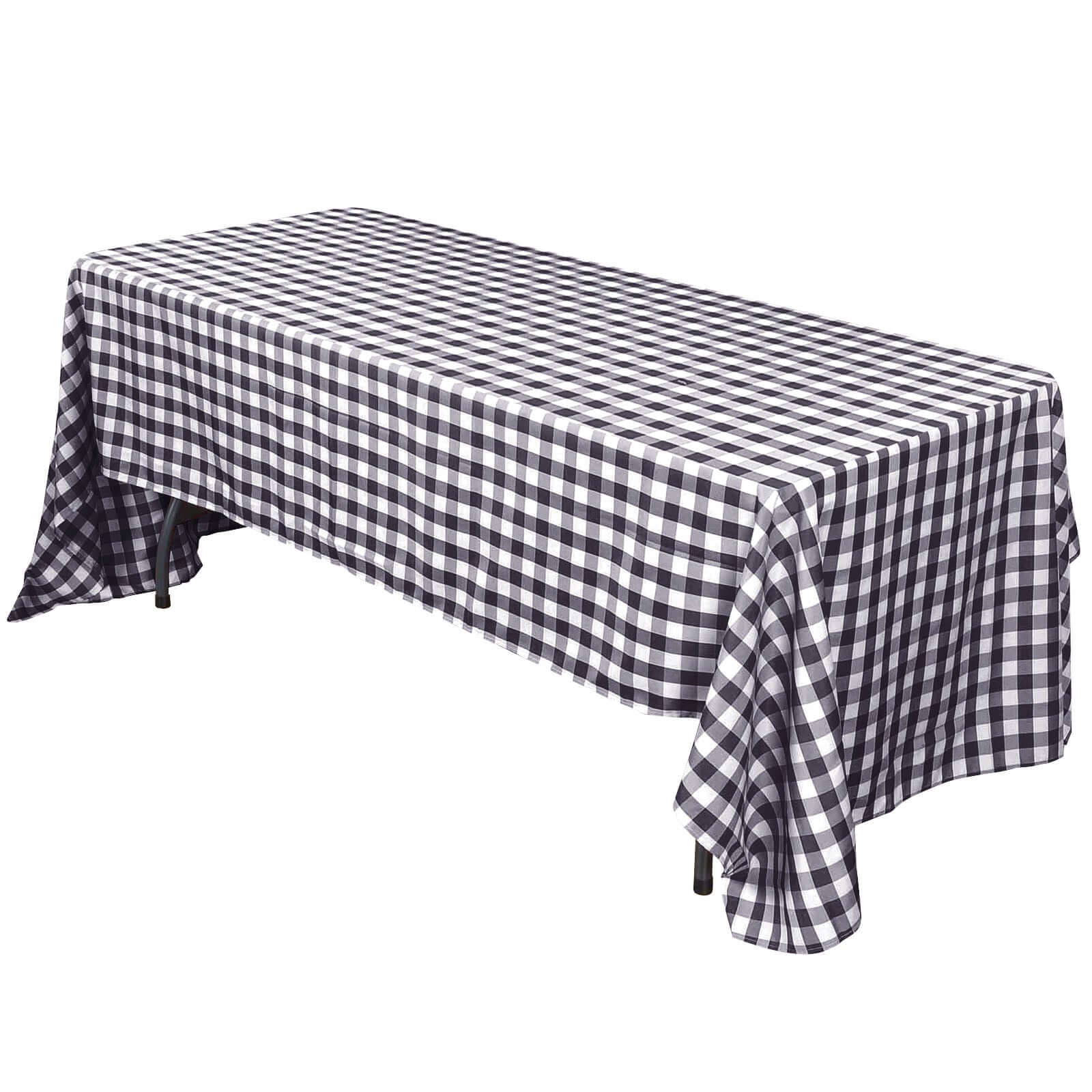Polyester 60"x102" Rectangle Tablecloth White/Black - Checkered Buffalo Plaid Design for Everyday Use Tablecloths HIER_2114