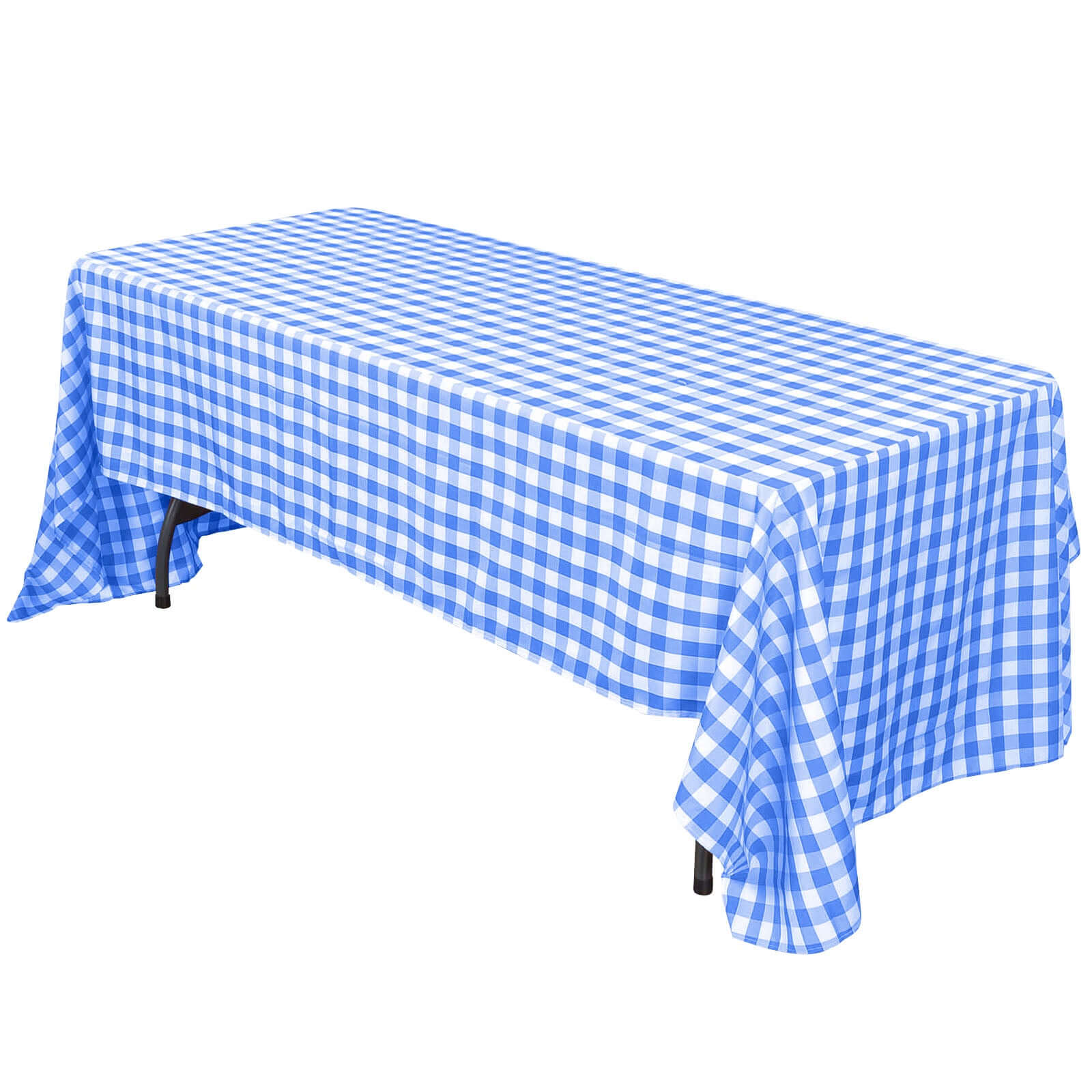 Polyester 60"x102" Rectangle Tablecloth White/Blue - Checkered Buffalo Plaid Table Cover Tablecloths HIER_2114