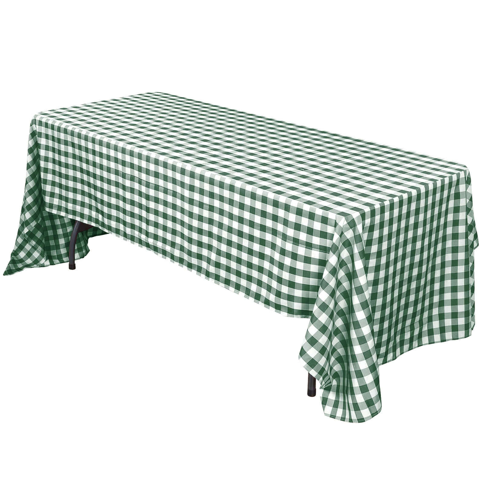 Polyester 60"x102" Rectangle Tablecloth White/Green - Checkered Buffalo Plaid Table Cover Tablecloths HIER_2114