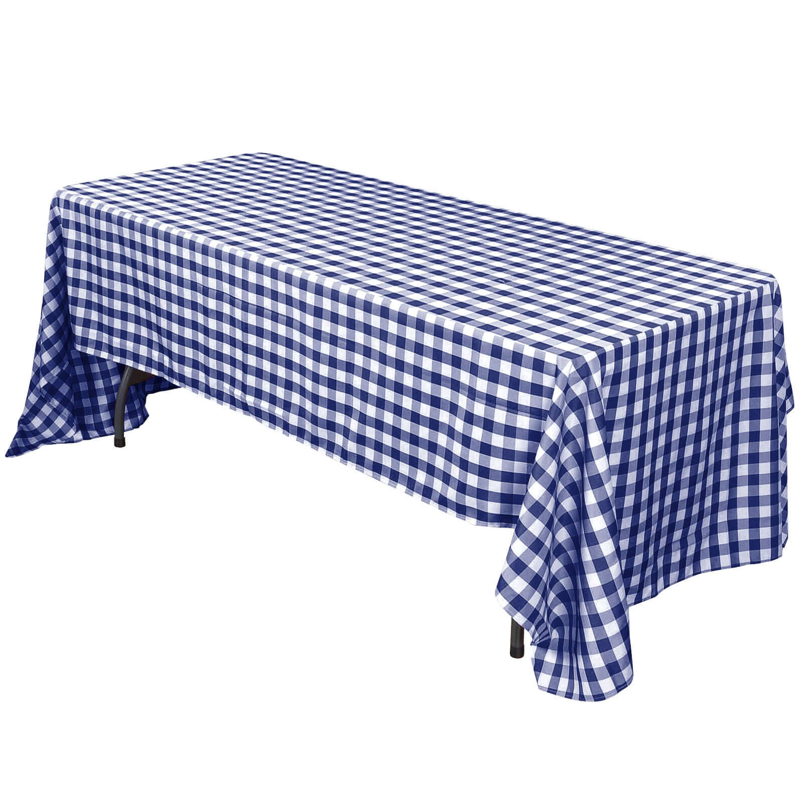 Polyester 60"x102" Rectangle Tablecloth White/Navy Blue - Checkered Buffalo Plaid Table Cover Tablecloths HIER_2114