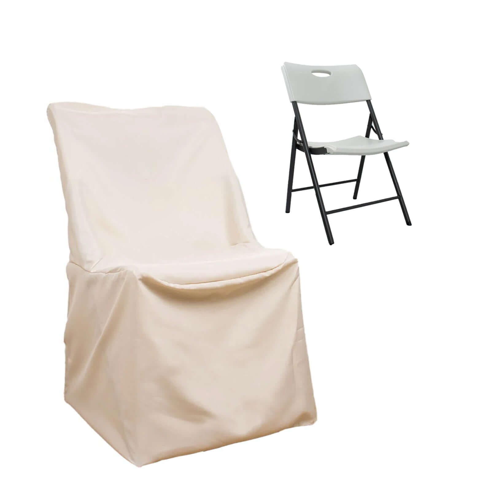 Polyester Chair Cover for Folding Lifetime Chairs Beige - Reusable Durable Slip-On Cover Chair Covers HIER_3210