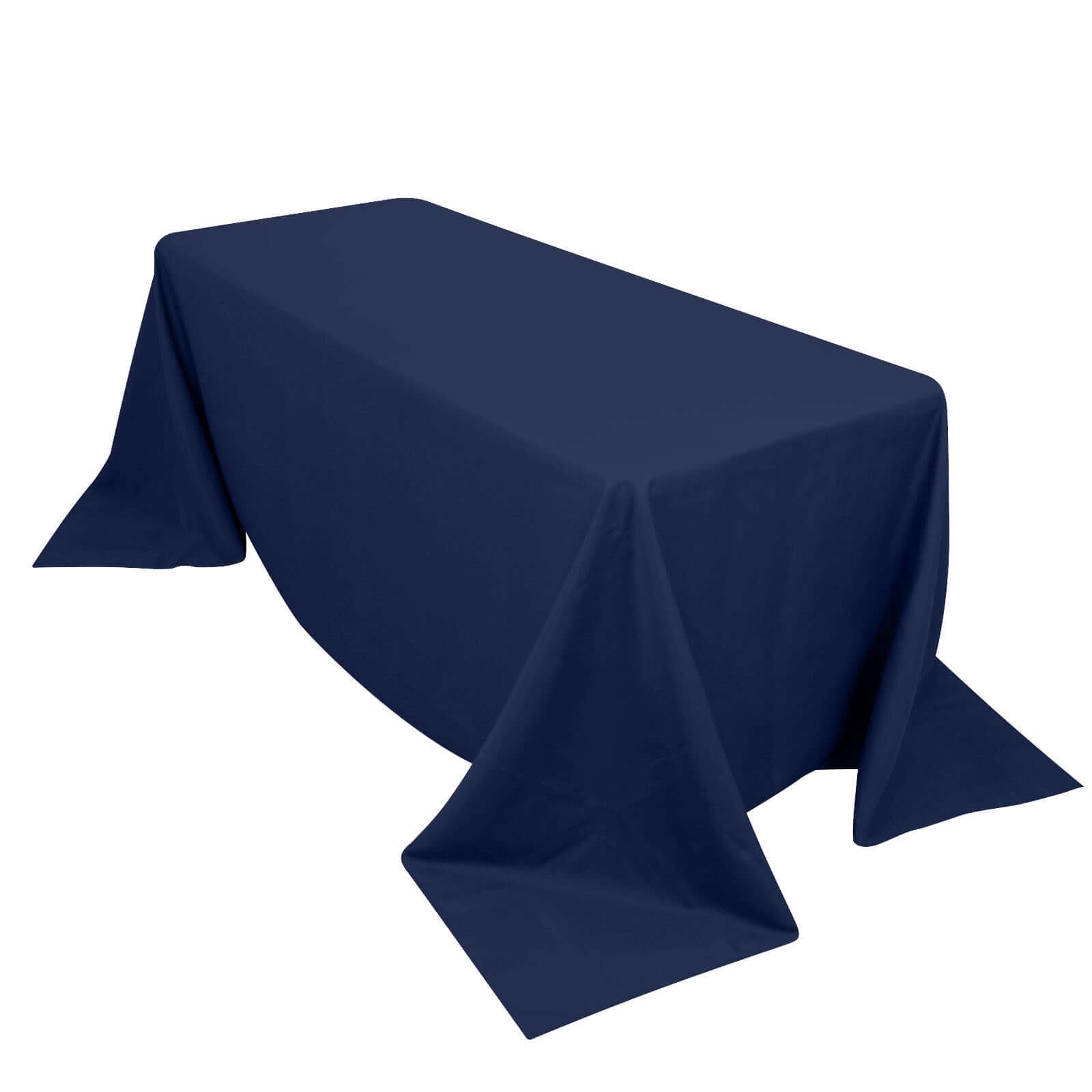 Premium Polyester 90"x132" Rectangle Tablecloth Navy Blue - Seamless 220GSM Stain-Resistant Table Cover Tablecloths HIER_2181