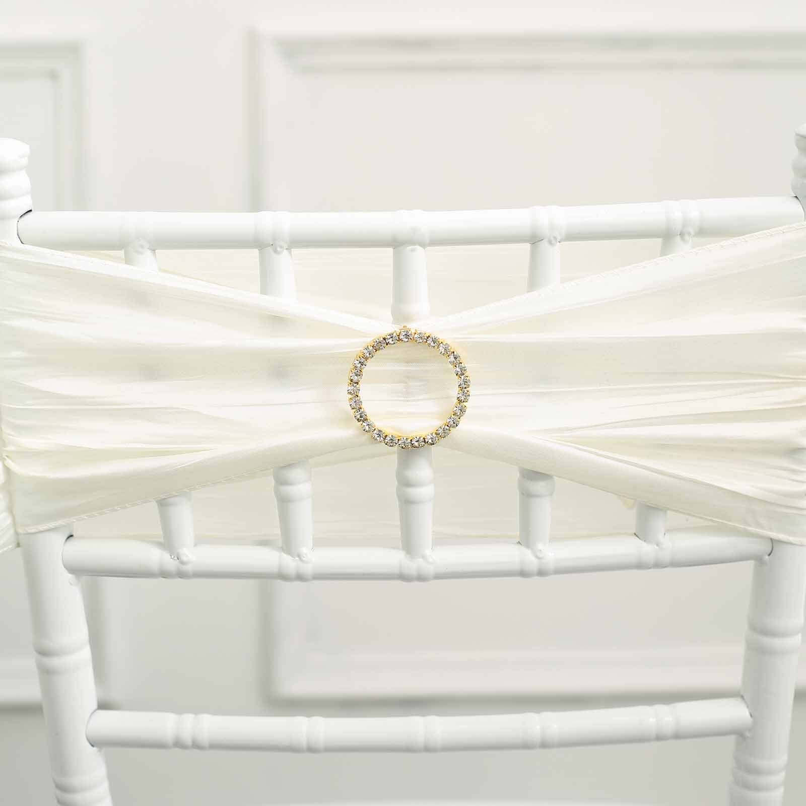 Rhinestone Chair Sash Band Buckle Gold 2" Circle Metal - Glittering Diamond Bow Pin for Chair Sashes & Wedding Decor Chair Sashes HIER_3360