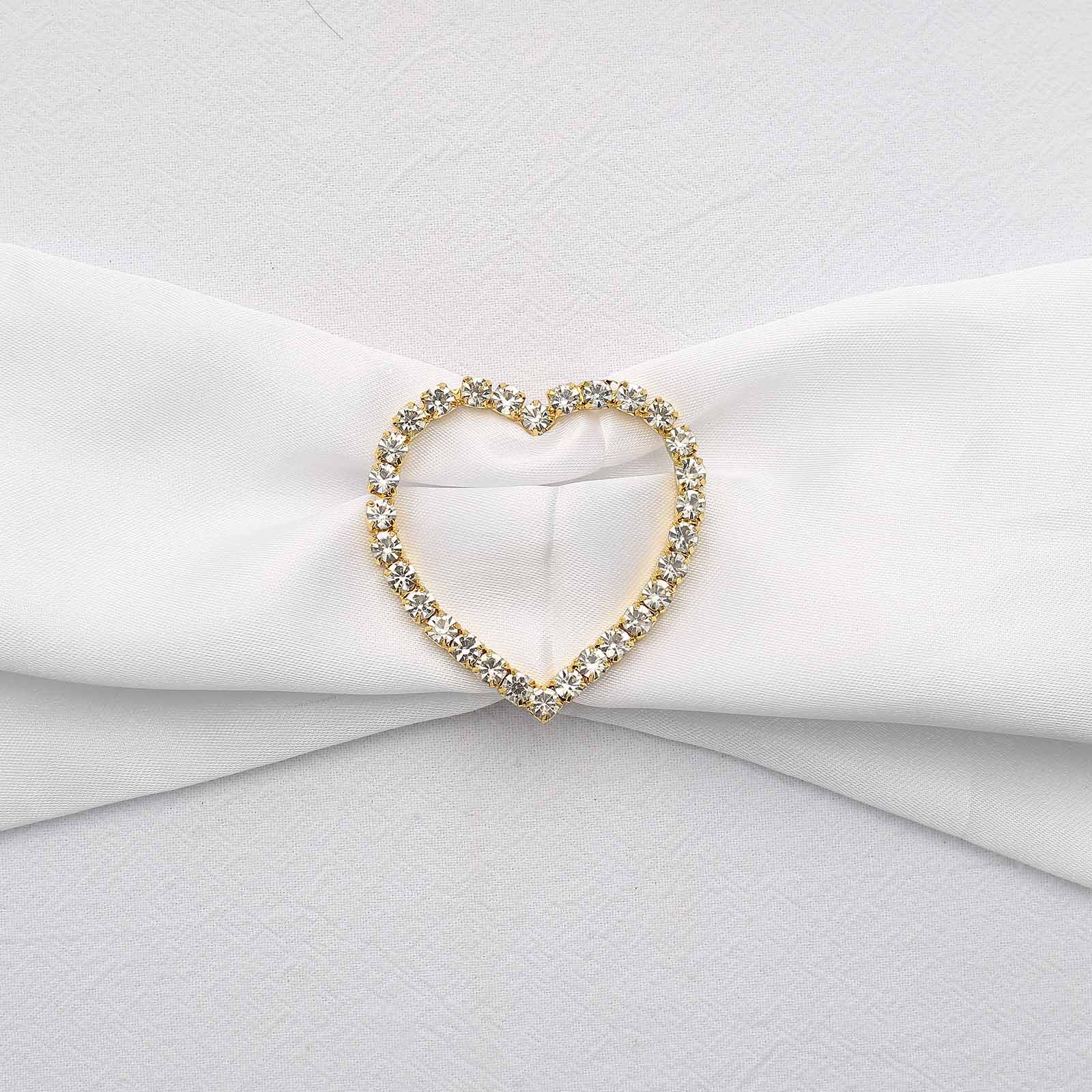 Rhinestone Chair Sash Band Buckle Gold 2" Heart Metal - Glittering Diamond Accent for Weddings & Special Events Chair Sashes HIER_3360