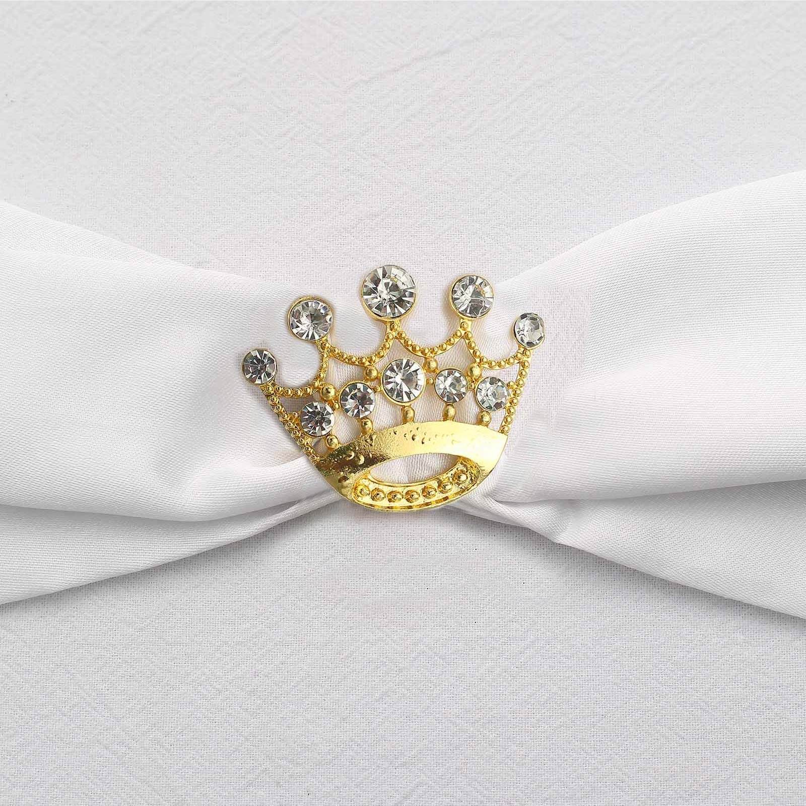 Rhinestone Metal Crown Sash Band Buckle Gold - Glittering Tiara Accent for Weddings & Special Occasions 2" Decorations HIER_3360