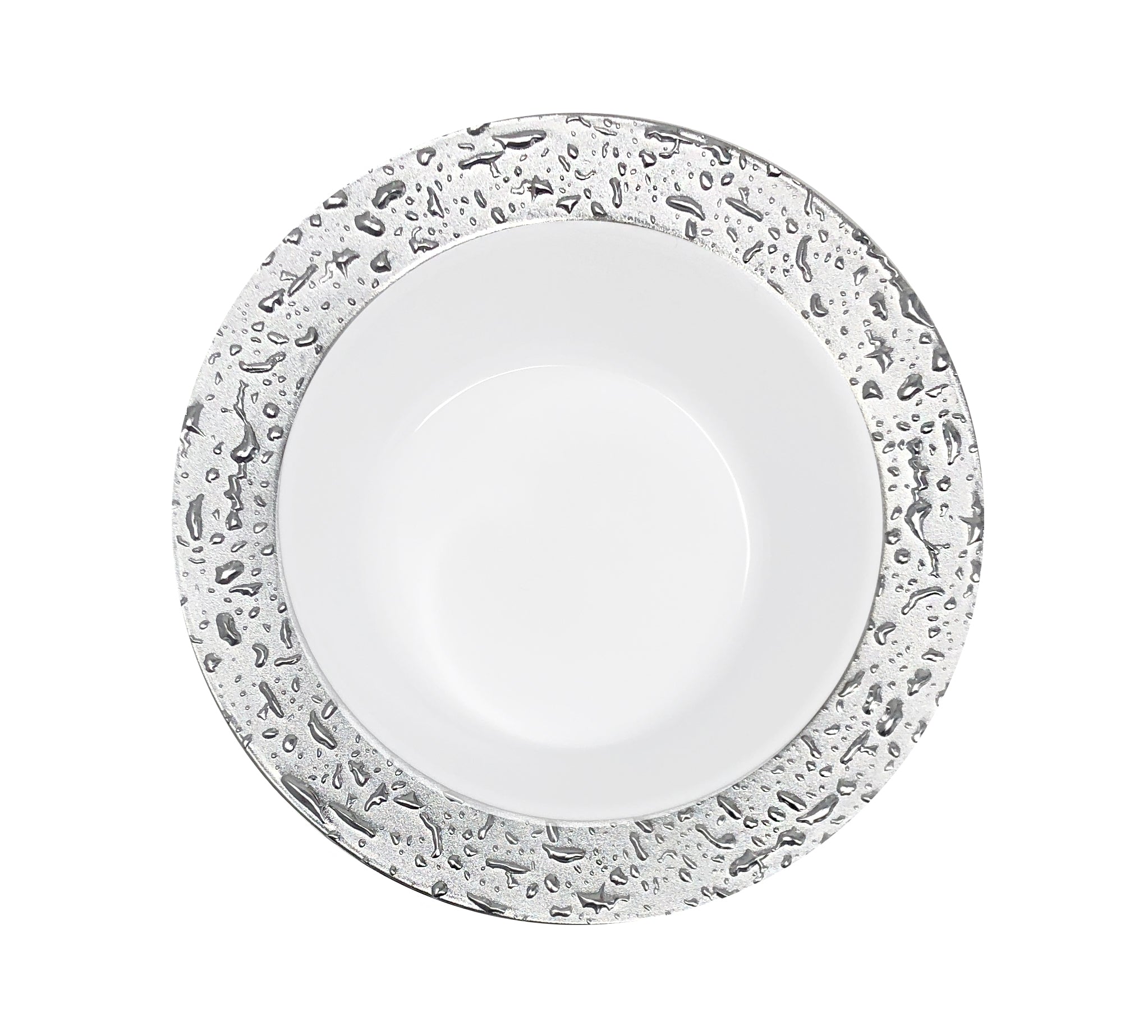 White and Silver Round Plastic Plates - Ros'ee
