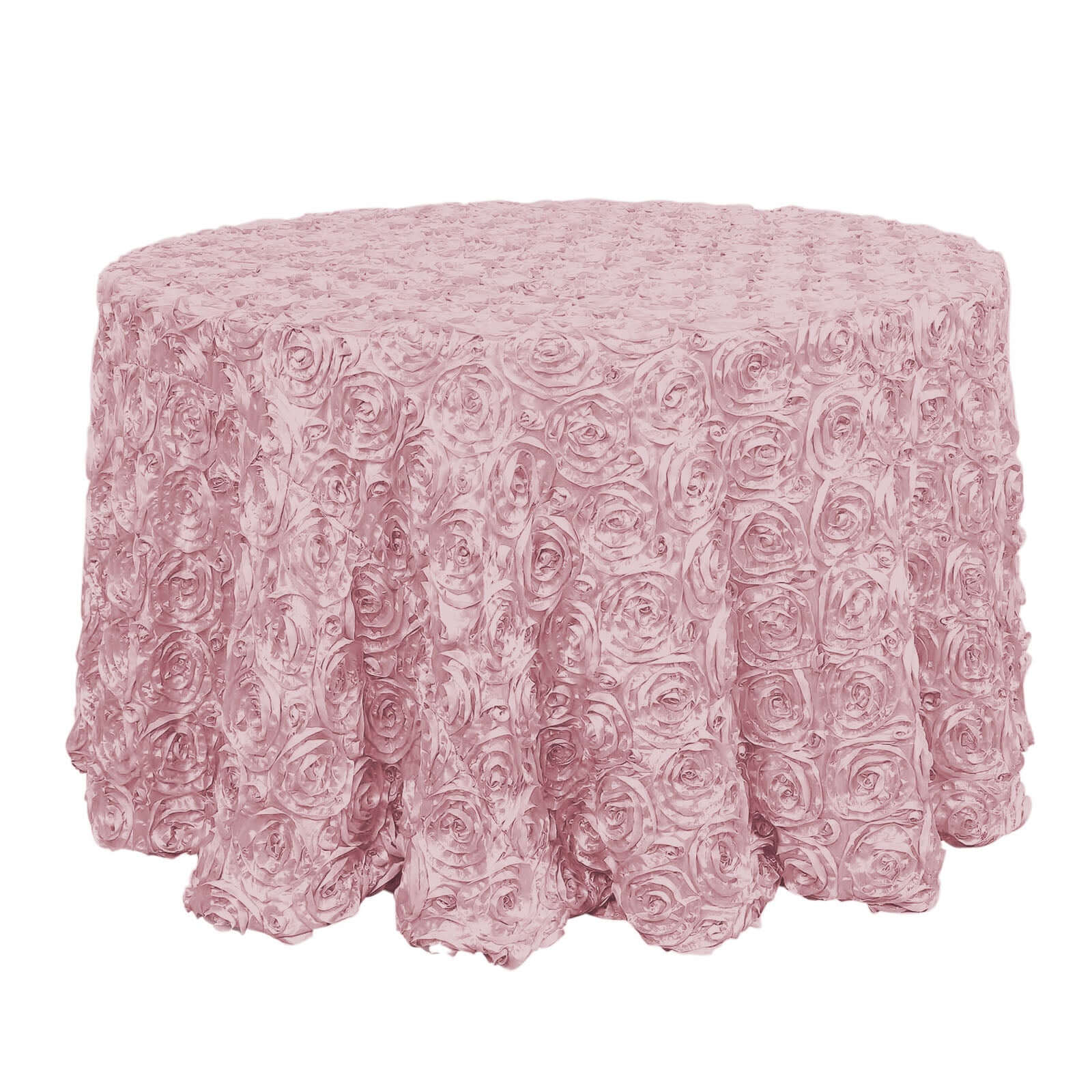 Satin 120" Round Tablecloth Blush - Grandiose 3D Rosette with Seamless Finish Table Cover Tablecloths HIER_2141