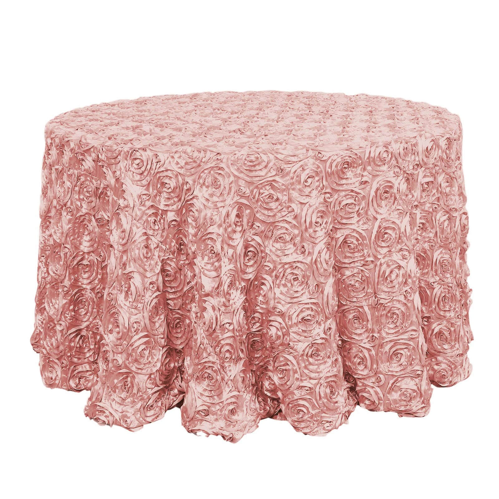 Satin 120" Round Tablecloth Dusty Rose - Grandiose 3D Rosette with Seamless Finish Table Cover Tablecloths HIER_2141