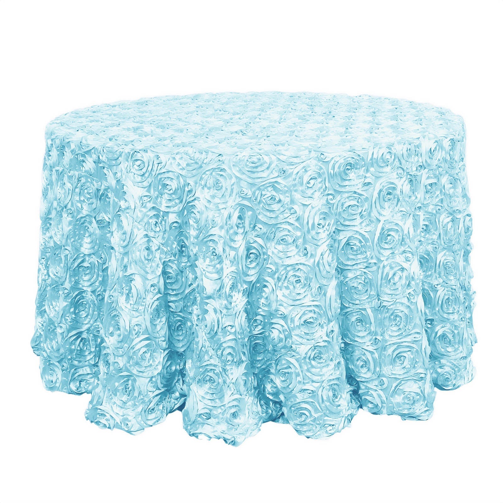 Satin 120" Round Tablecloth Light Blue - Grandiose 3D Rosette with Seamless Finish Table Cover Tablecloths HIER_2141