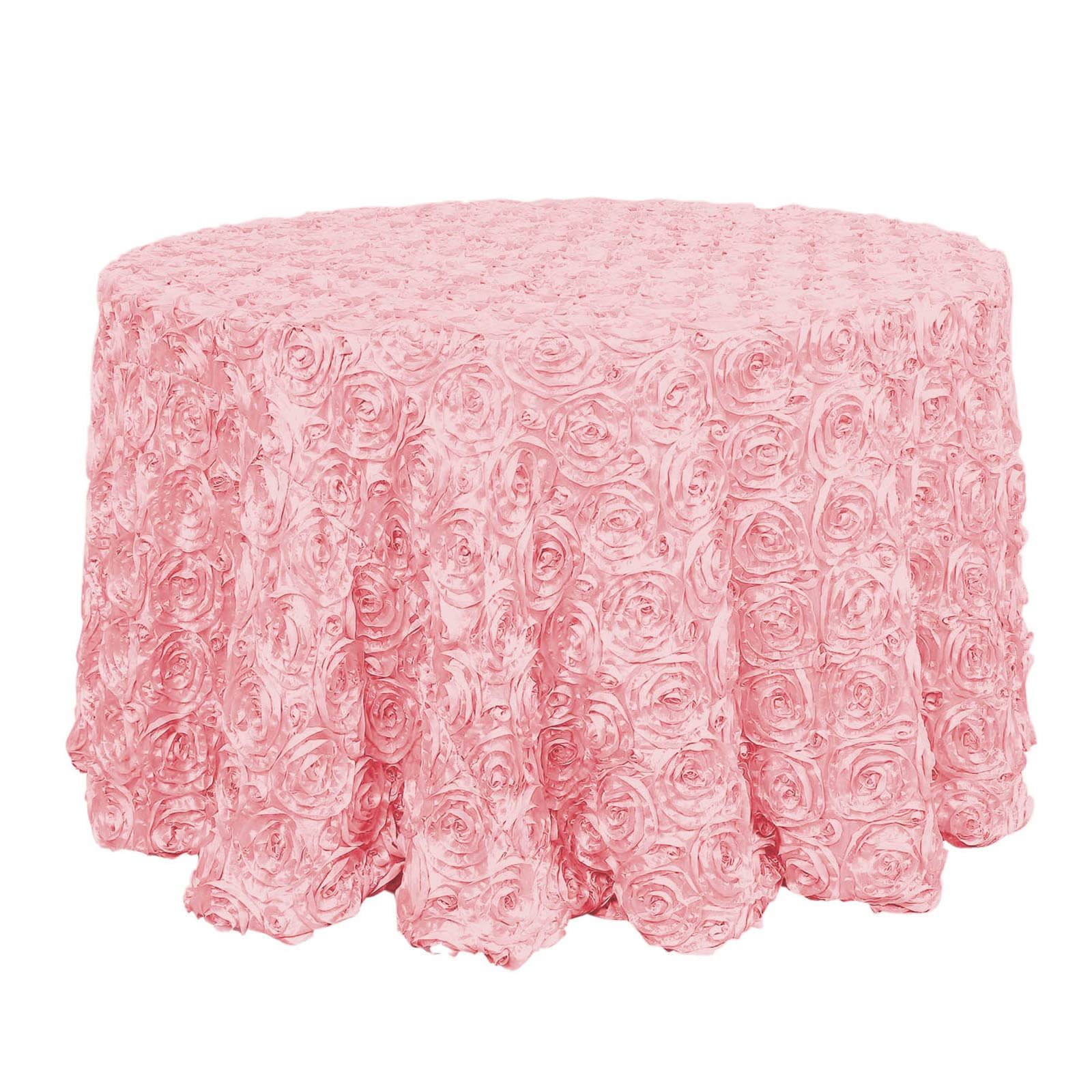 Satin 120" Round Tablecloth Pink - Grandiose 3D Rosette with Seamless Finish Table Cover Tablecloths HIER_2141