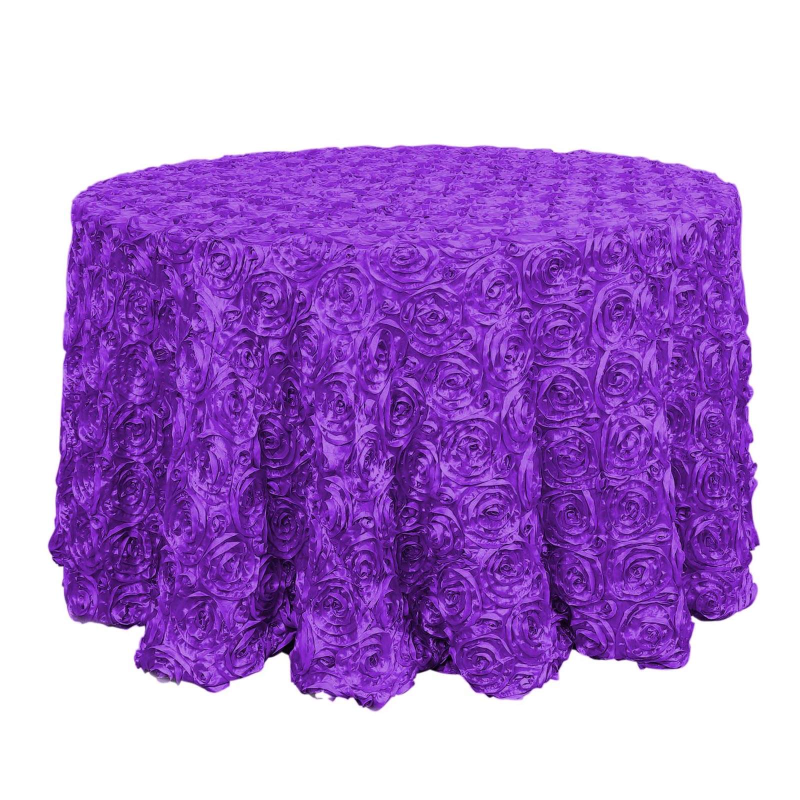 Satin 120" Round Tablecloth Purple - Grandiose 3D Rosette with Seamless Finish Table Cover Tablecloths HIER_2141