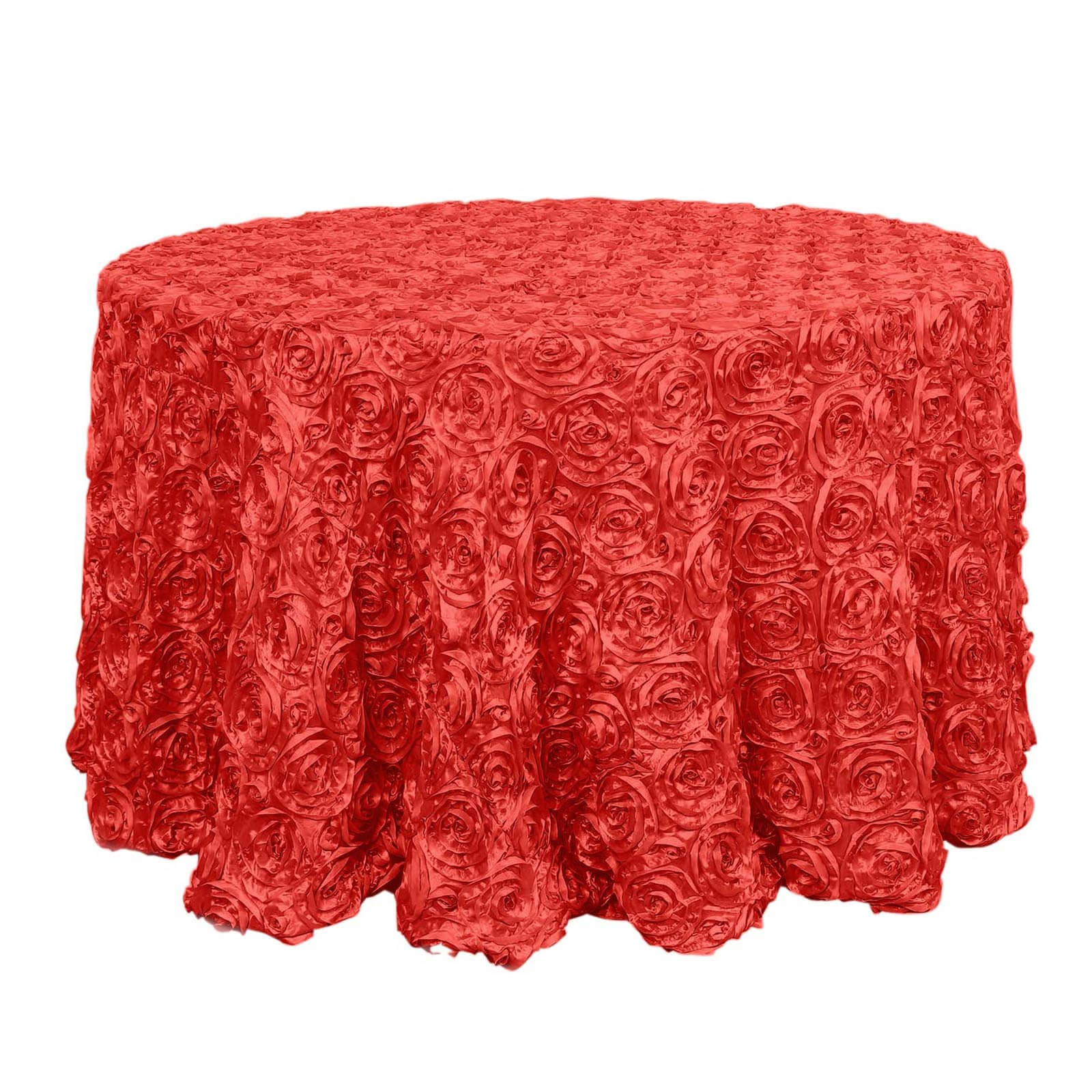 Satin 120" Round Tablecloth Red - Grandiose 3D Rosette with Seamless Finish Table Cover Tablecloths HIER_2141