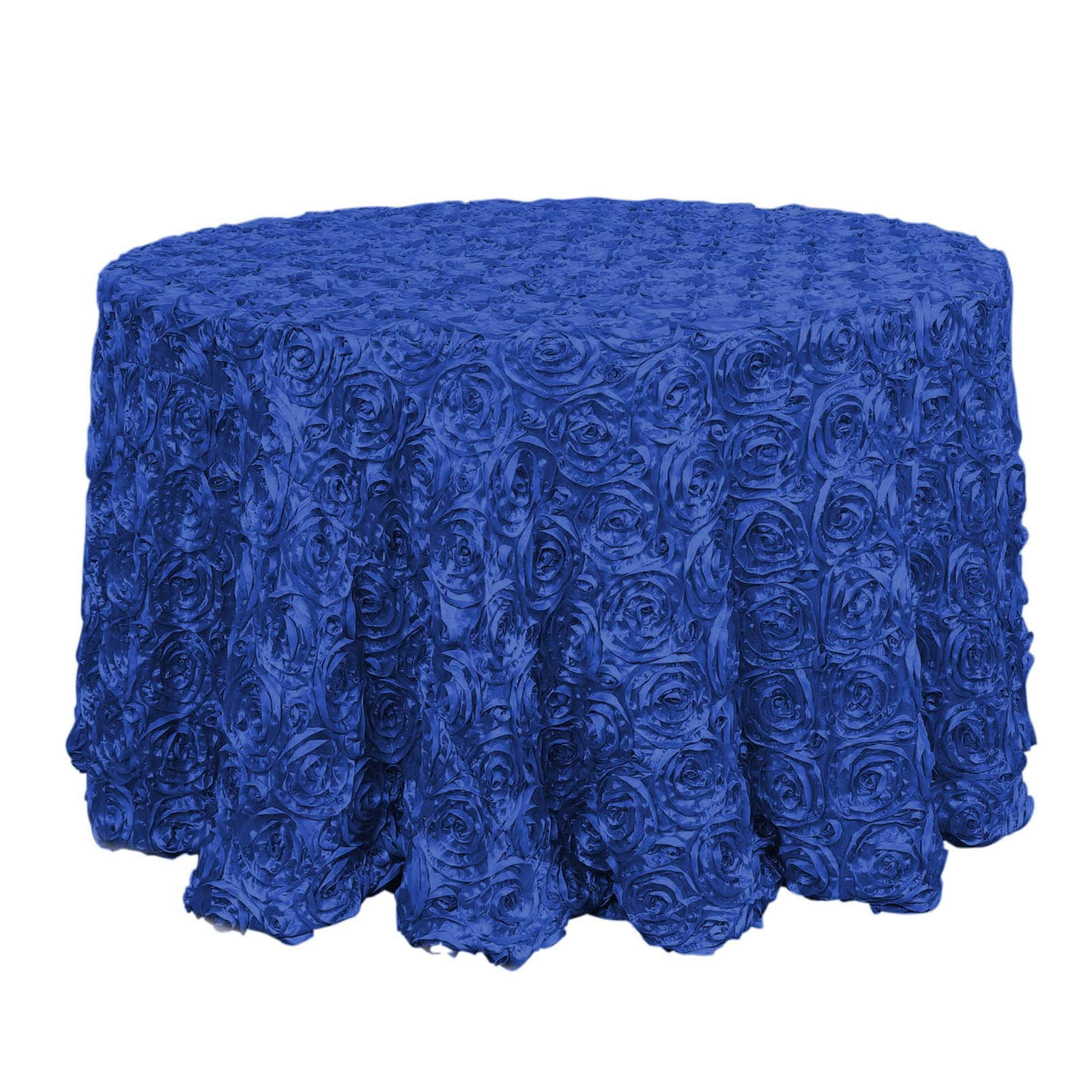 Satin 120" Round Tablecloth Royal Blue - Grandiose 3D Rosette with Seamless Finish Table Cover Tablecloths HIER_2141