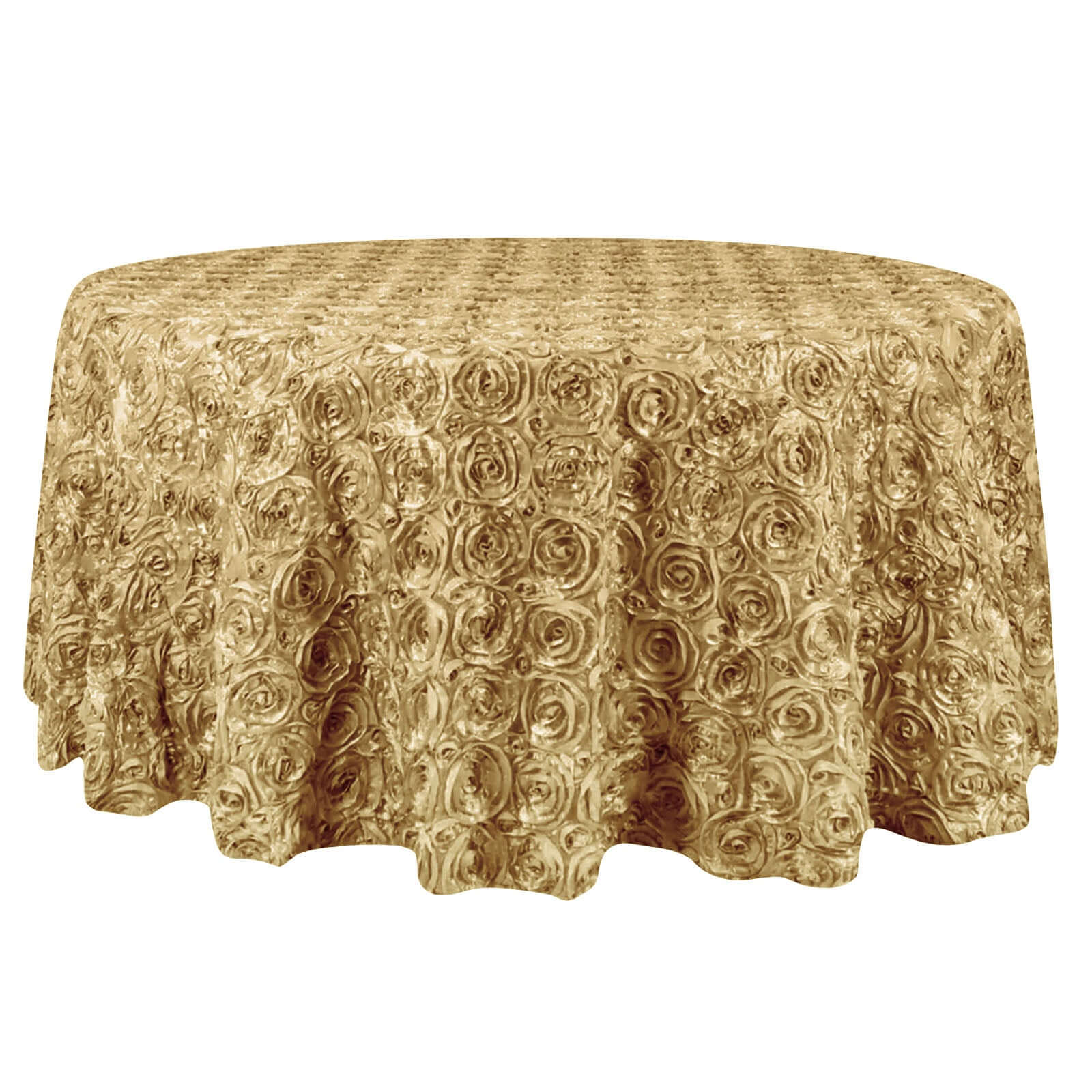 Satin 132" Round Tablecloth Champagne - Seamless Grandiose 3D Rosette Table Cover Tablecloths HIER_2141