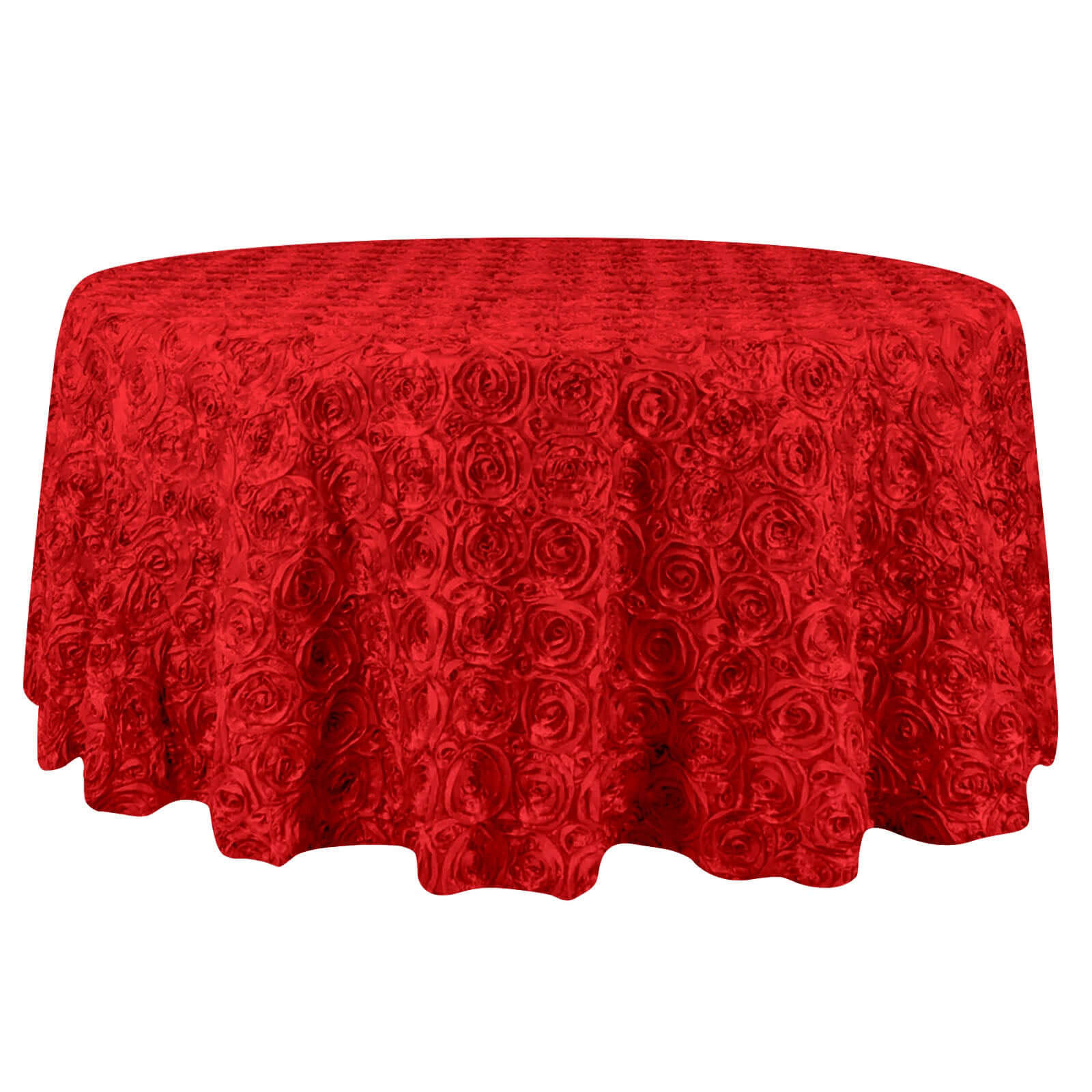 Satin 132" Round Tablecloth Red - Seamless Grandiose 3D Rosette Table Cover Tablecloths HIER_2141