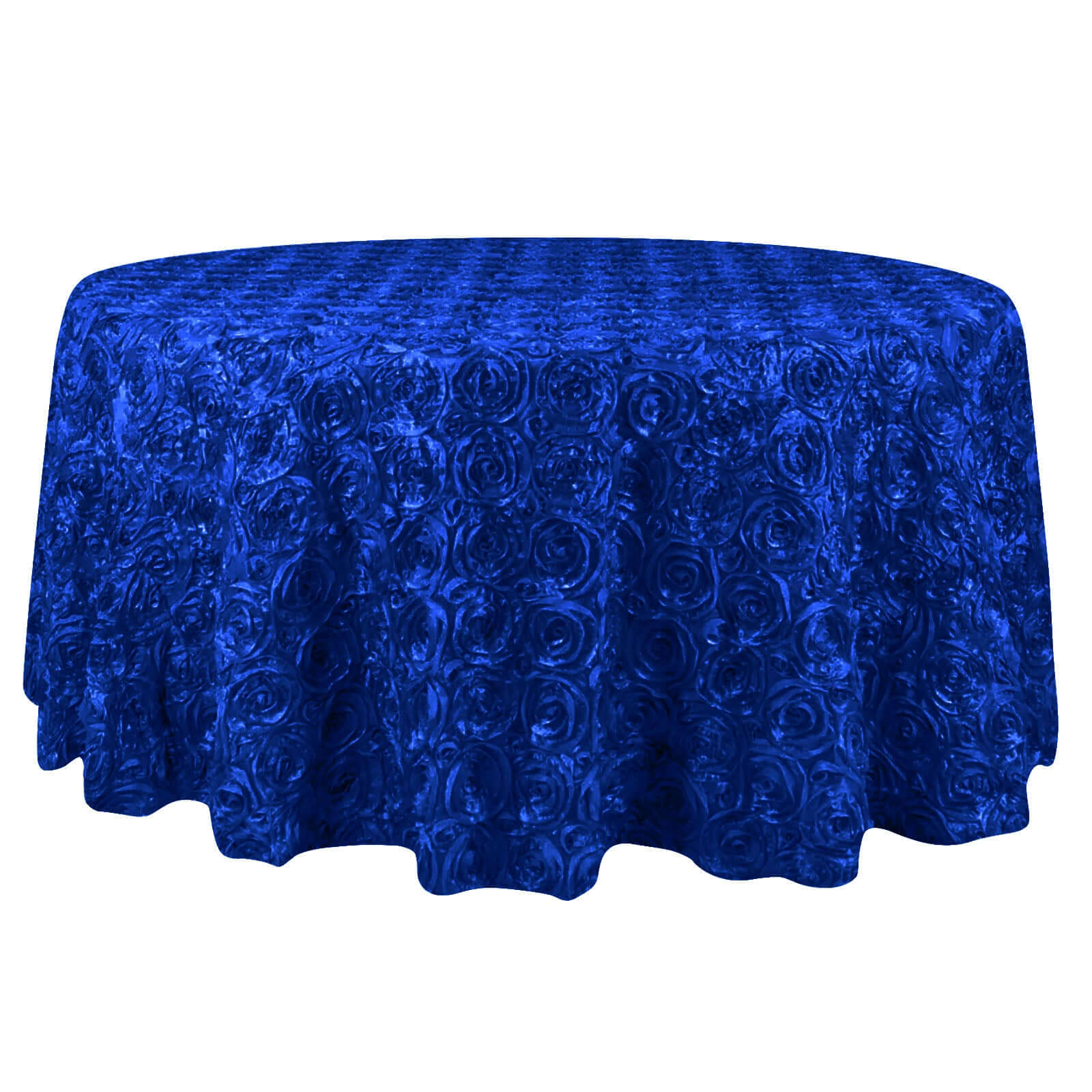 Satin 132" Round Tablecloth Royal Blue - Seamless Grandiose 3D Rosette Table Cover Tablecloths HIER_2141