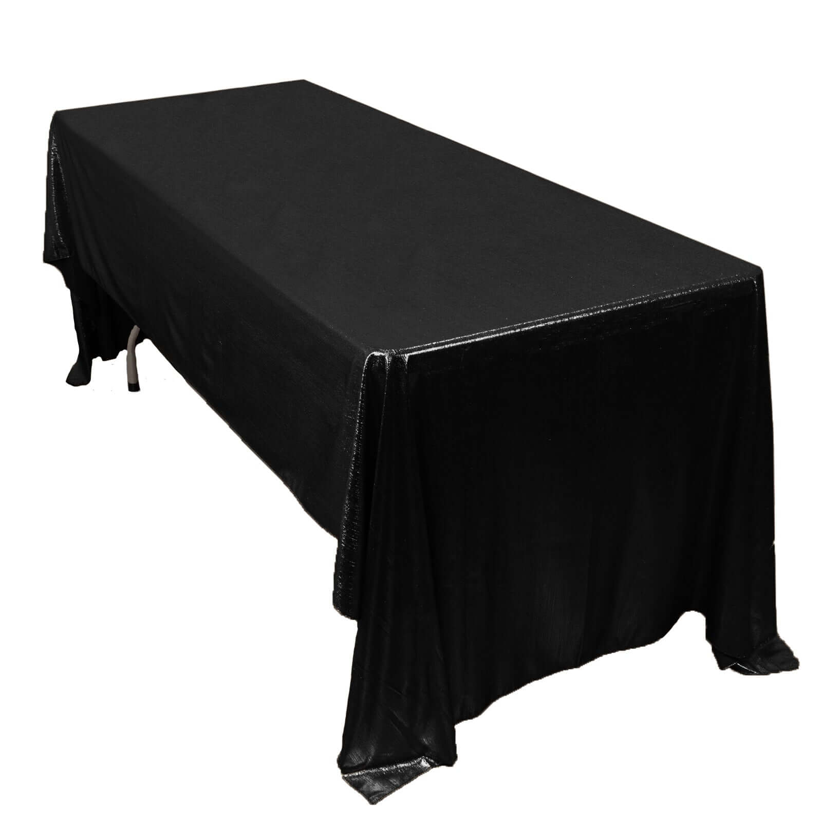 Sequin Dots Polyester 60"x126" Rectangle Tablecloth Shimmering Black - Wrinkle Free & Sparkling Table Cover Tablecloths HIER_2122