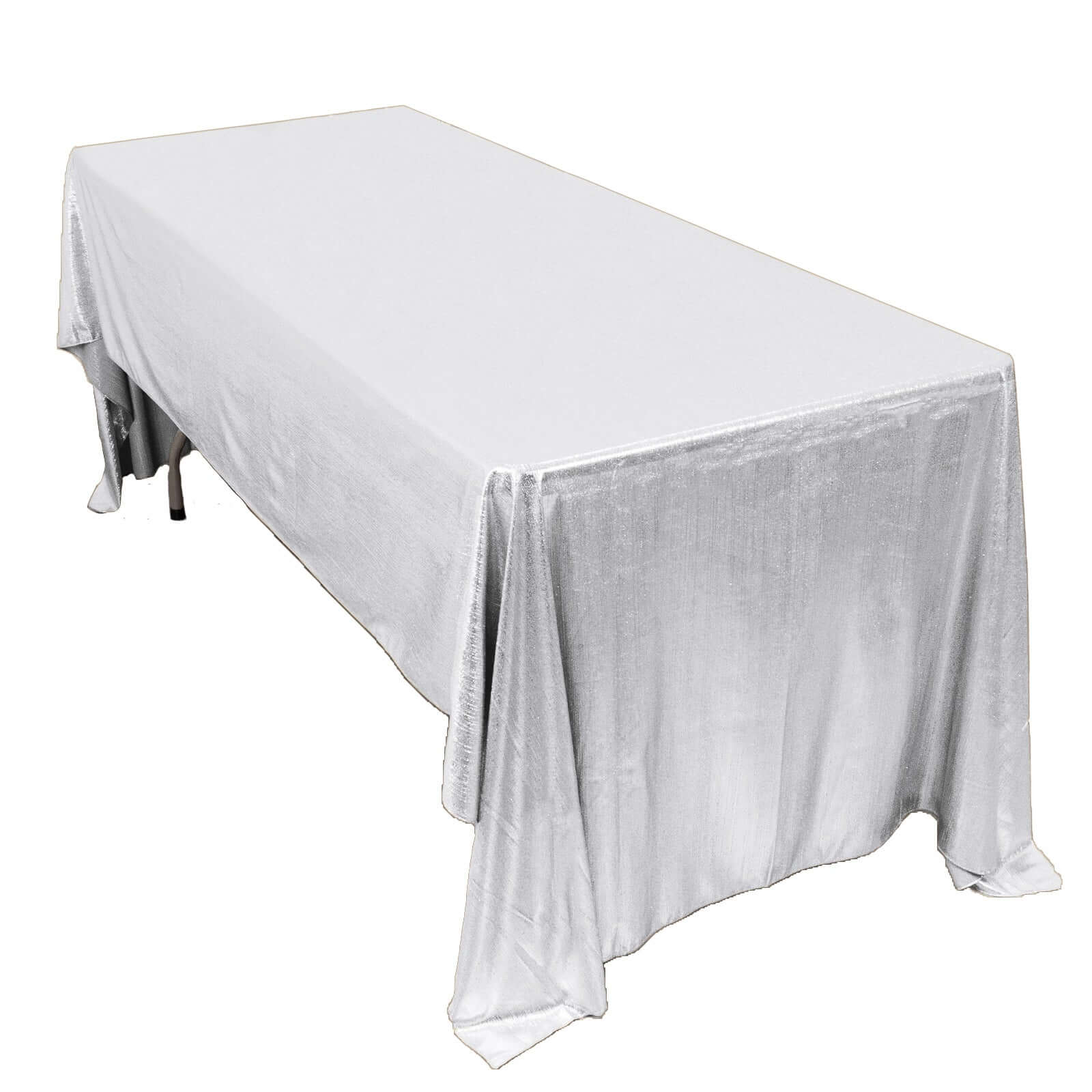 Sequin Dots Polyester 60"x126" Rectangle Tablecloth Shimmering Silver - Wrinkle Free & Sparkling Table Cover Tablecloths HIER_2122