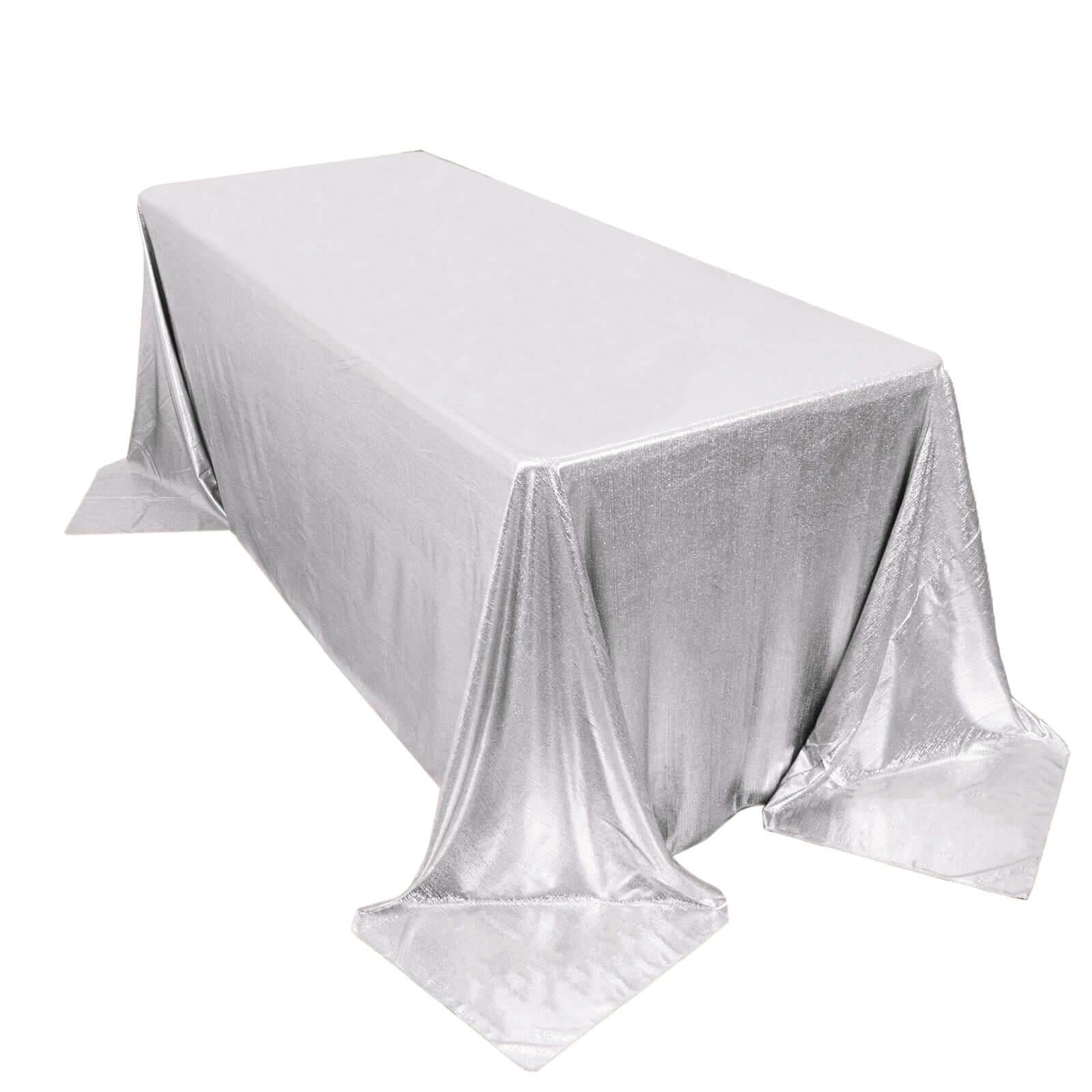 Sequin Dots Polyester 90"x132" Rectangle Tablecloth Shimmering Silver - Seamless, Glittering & Wrinkle Free Table Cover Tablecloths HIER_2122