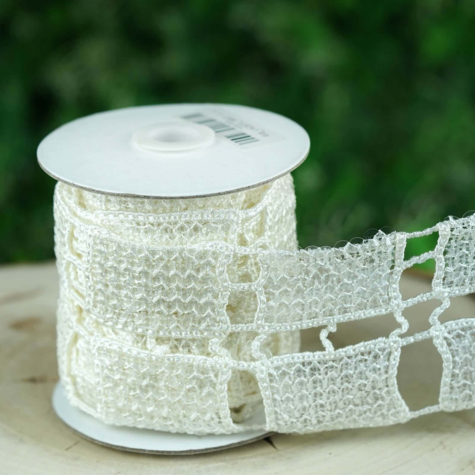 Sequin Stitch Crochet 4" x 5 Yards 1 Bolt White Rectangle Granny Square Afghan Pattern - Clearance SALE Ribbons HIER_9510