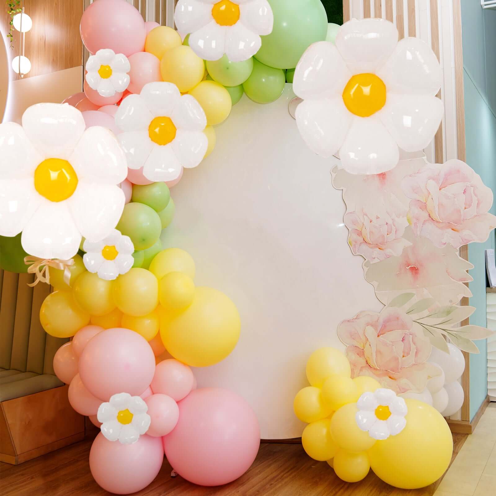 Set of 10 White Daisy Flower-Shaped Mylar Foil Balloons, Assorted Floral Balloon Party Decorations with Balloon Dots - 10", 19", 27" Decorations HIER_9120