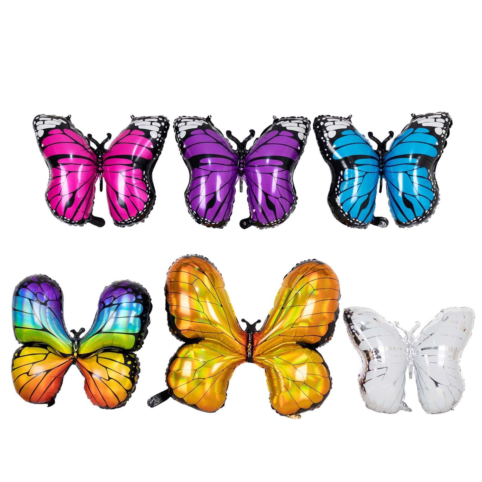 Set of 6 Assorted Butterfly Helium Foil Balloons, Fairy Tale Theme Party Supplies - 21",23",28" Decorations HIER_9120
