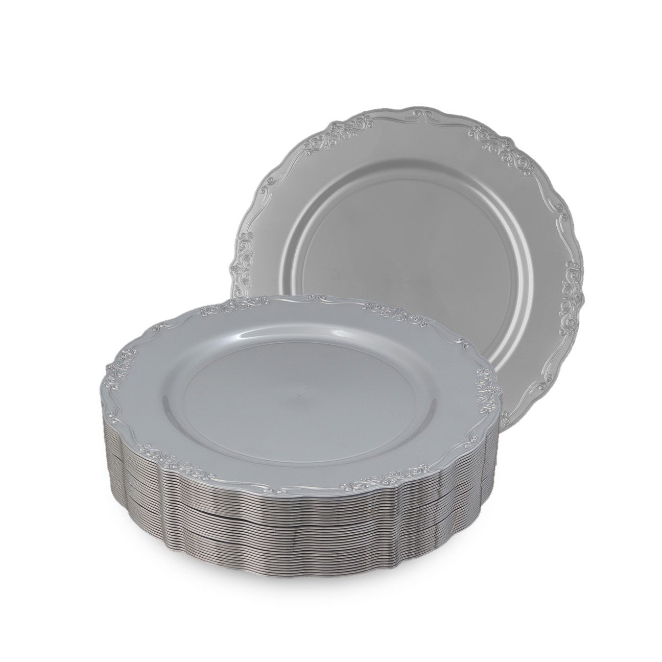 Silver Round Plastic Plates - Vintage