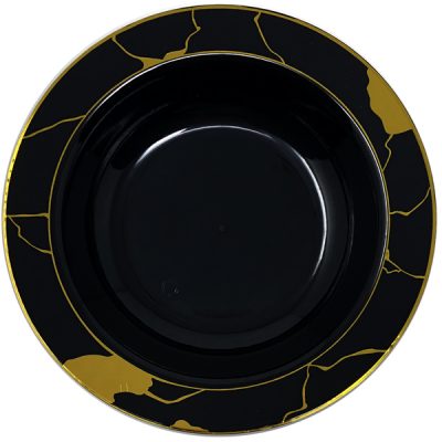 Black and Gold Round Plastic Plates - Marble