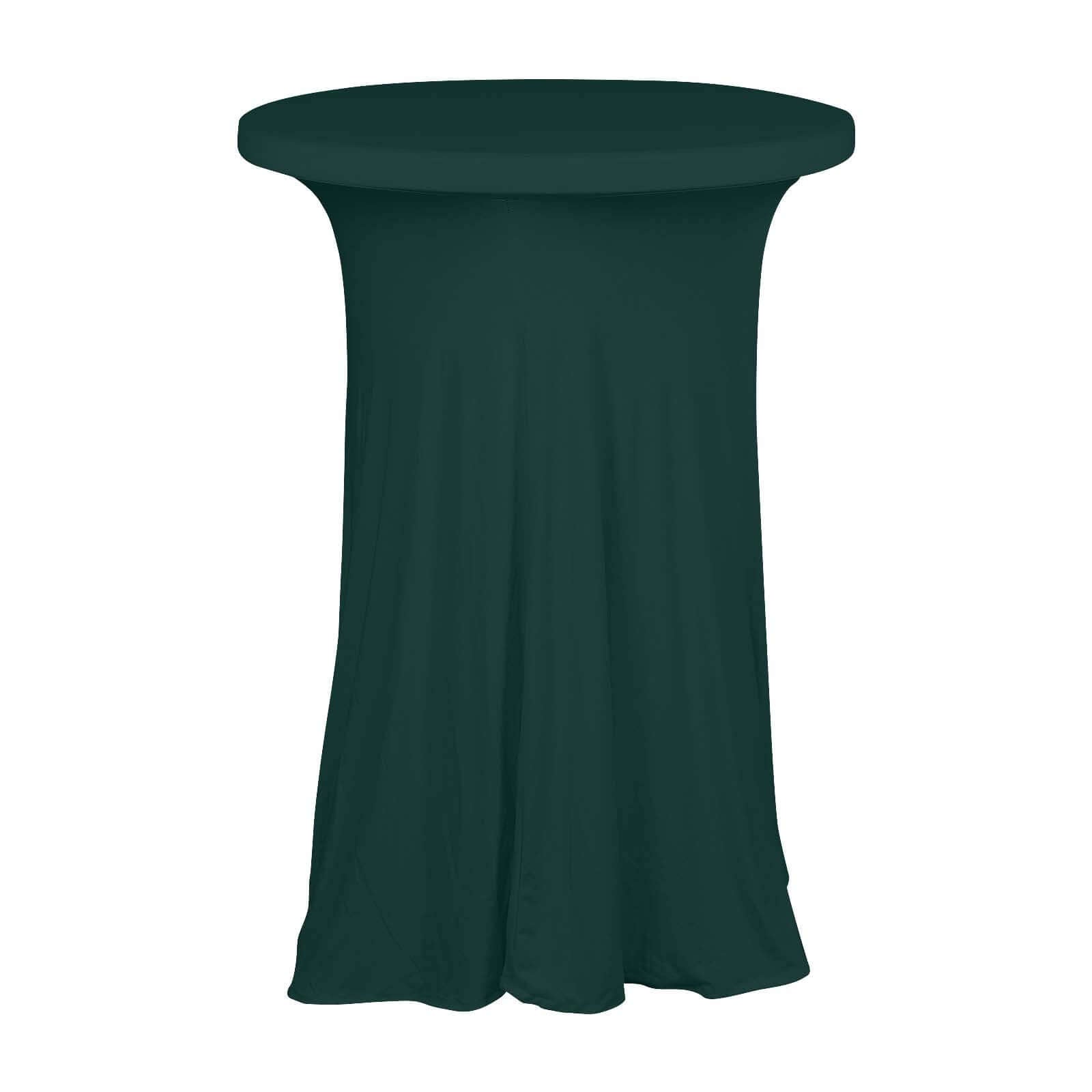 Spandex 32" Round Cocktail Table Cover Skirt Hunter Emerald Green With Natural Wavy Drapes Tablecloths HIER_2130