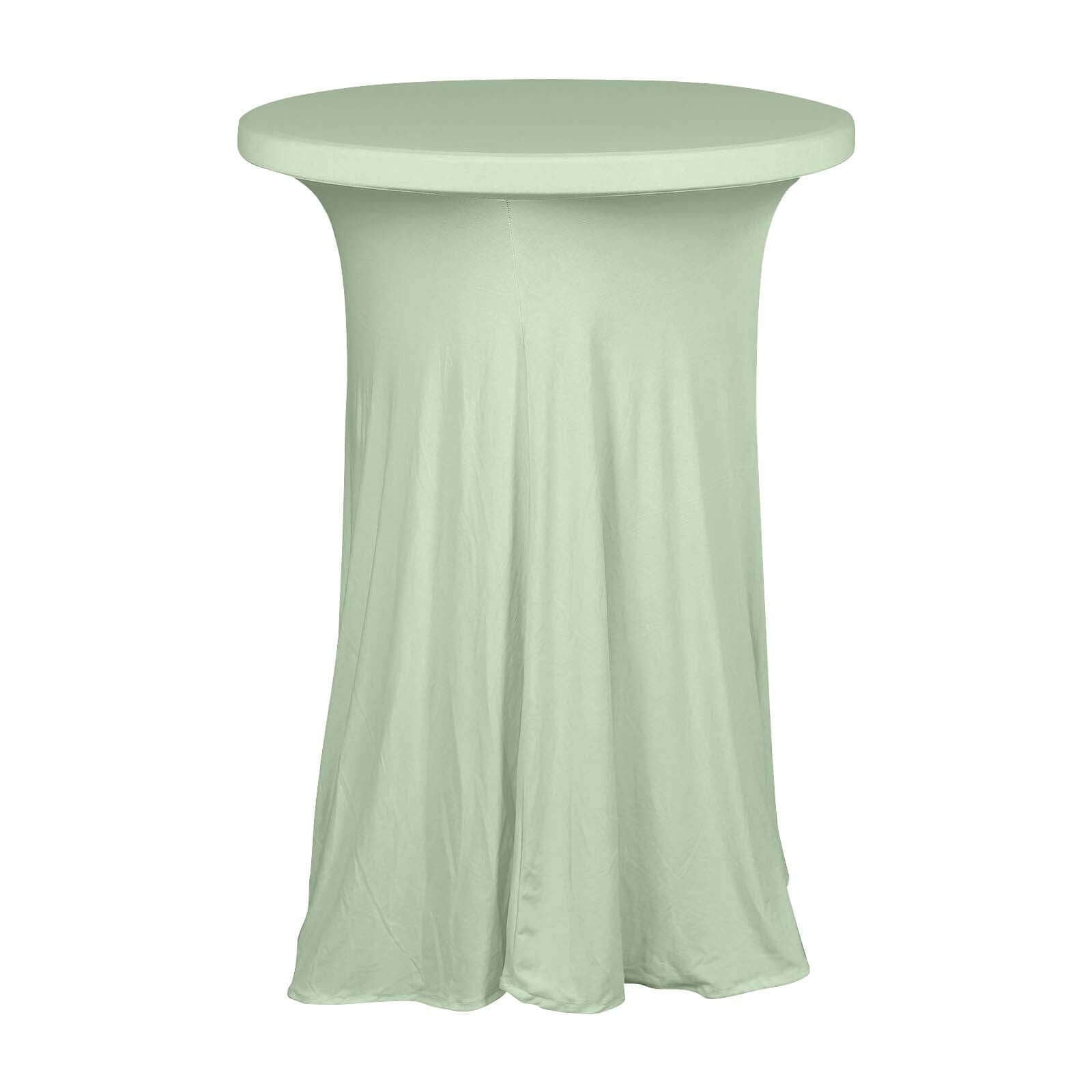 Spandex 32" Round Cocktail Table Cover Skirt Sage Green With Natural Wavy Drapes Tablecloths HIER_2130