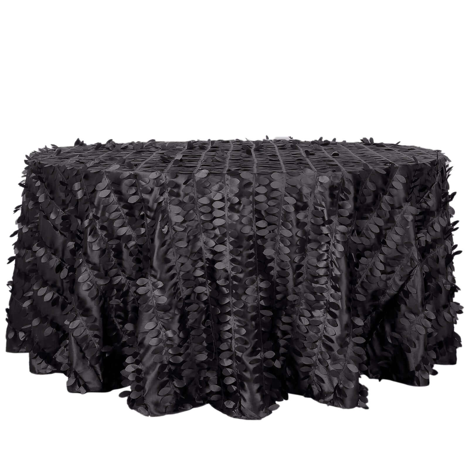 Taffeta 120" Round Tablecloth Black | 3D Leaf Petal Design Seamless Table Cover Tablecloths HIER_2172