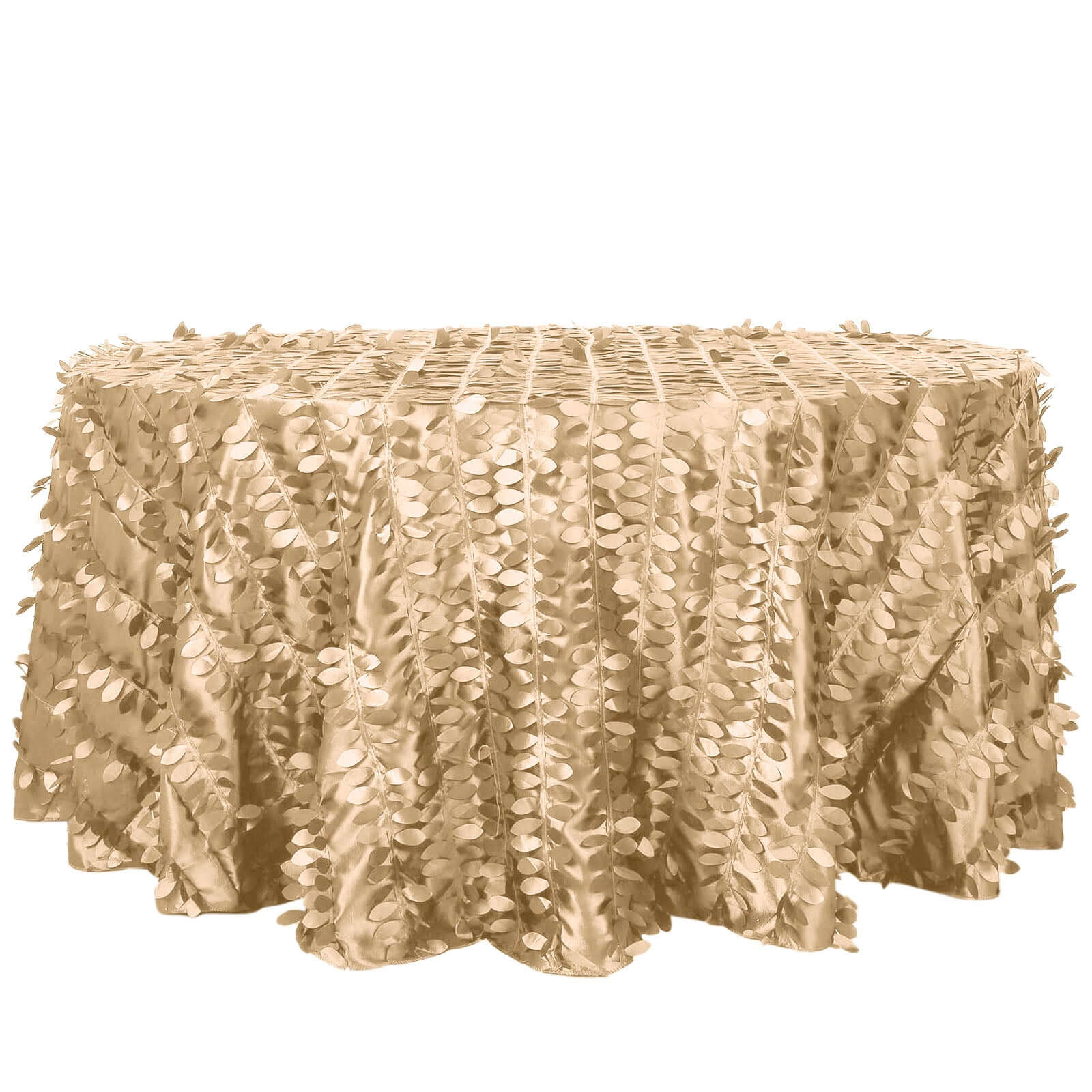 Taffeta 120" Round Tablecloth Champagne | 3D Leaf Petal Design Seamless Table Cover Tablecloths HIER_2172