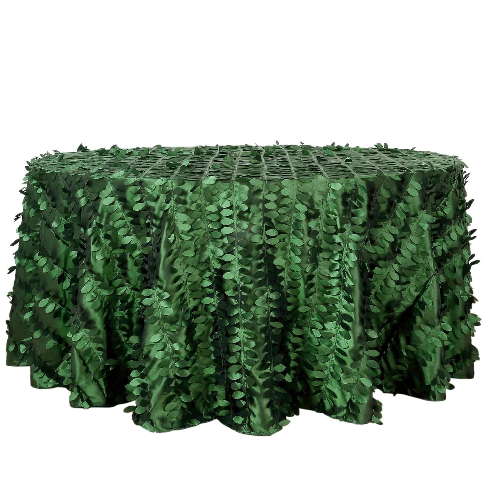 Taffeta 120" Round Tablecloth Green | 3D Leaf Petal Design Seamless Table Cover Tablecloths HIER_2172