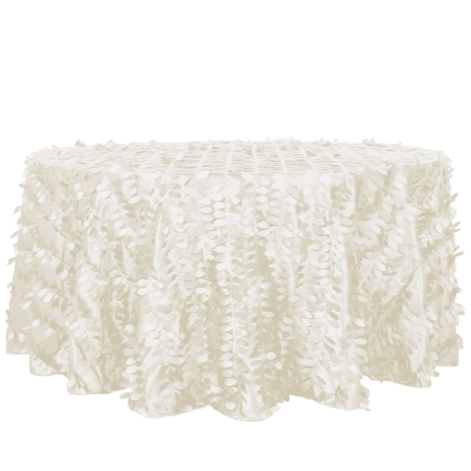 Taffeta 120" Round Tablecloth Ivory | 3D Leaf Petal Design Seamless Table Cover Tablecloths HIER_2172