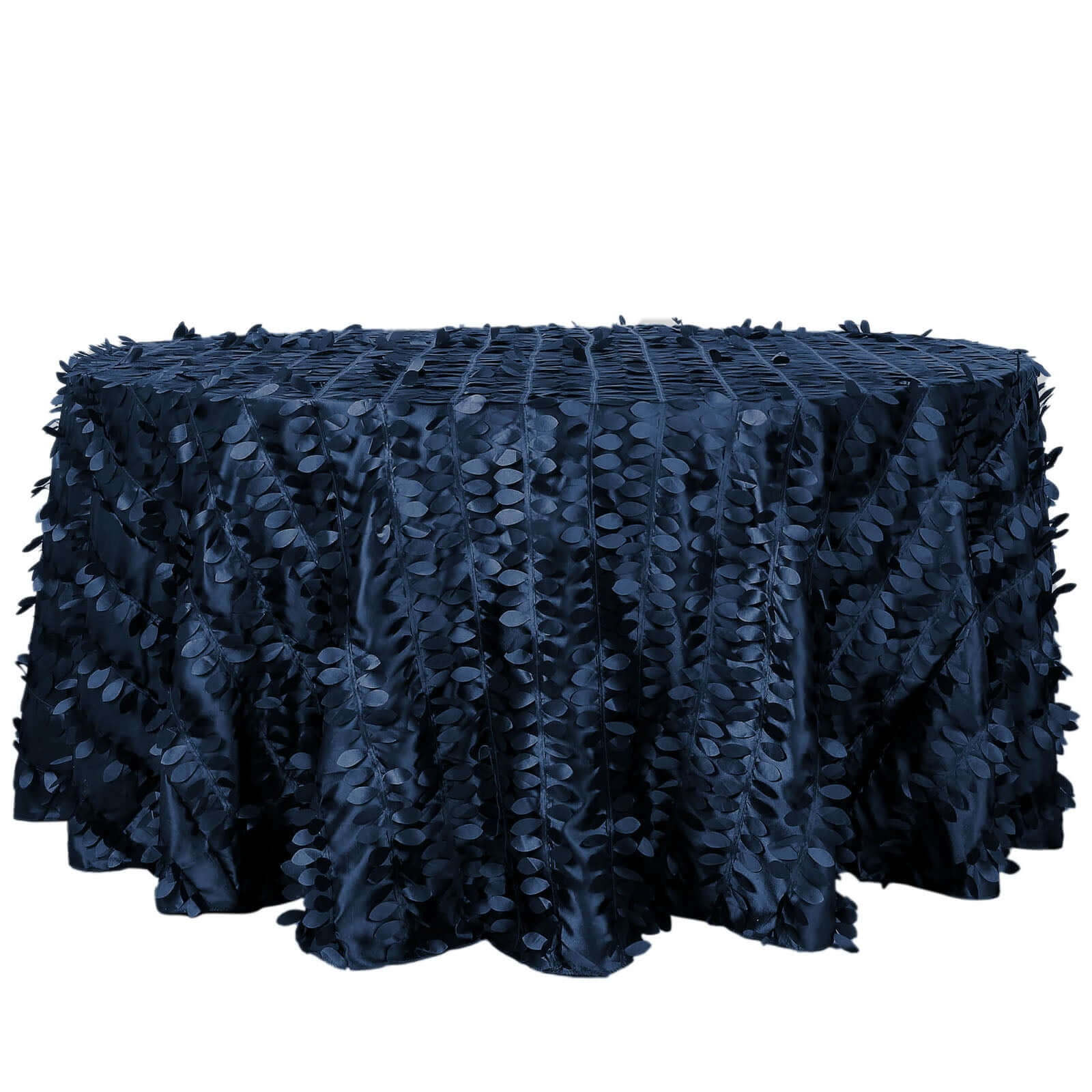 Taffeta 120" Round Tablecloth Navy Blue | 3D Leaf Petal Design Seamless Table Cover Tablecloths HIER_2172