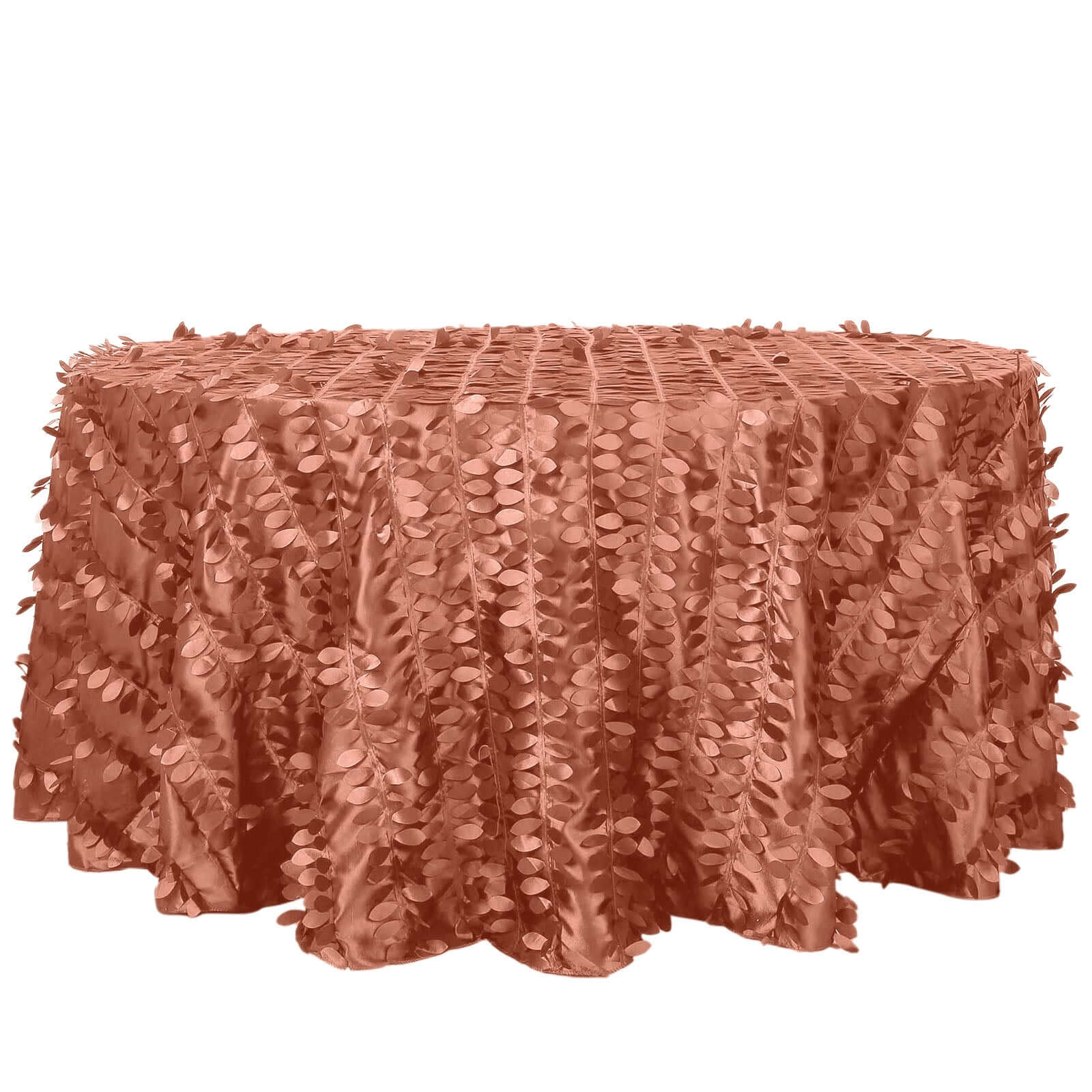 Taffeta 120" Round Tablecloth Terracotta (Rust) | 3D Leaf Petal Design Seamless Table Cover Tablecloths HIER_2172