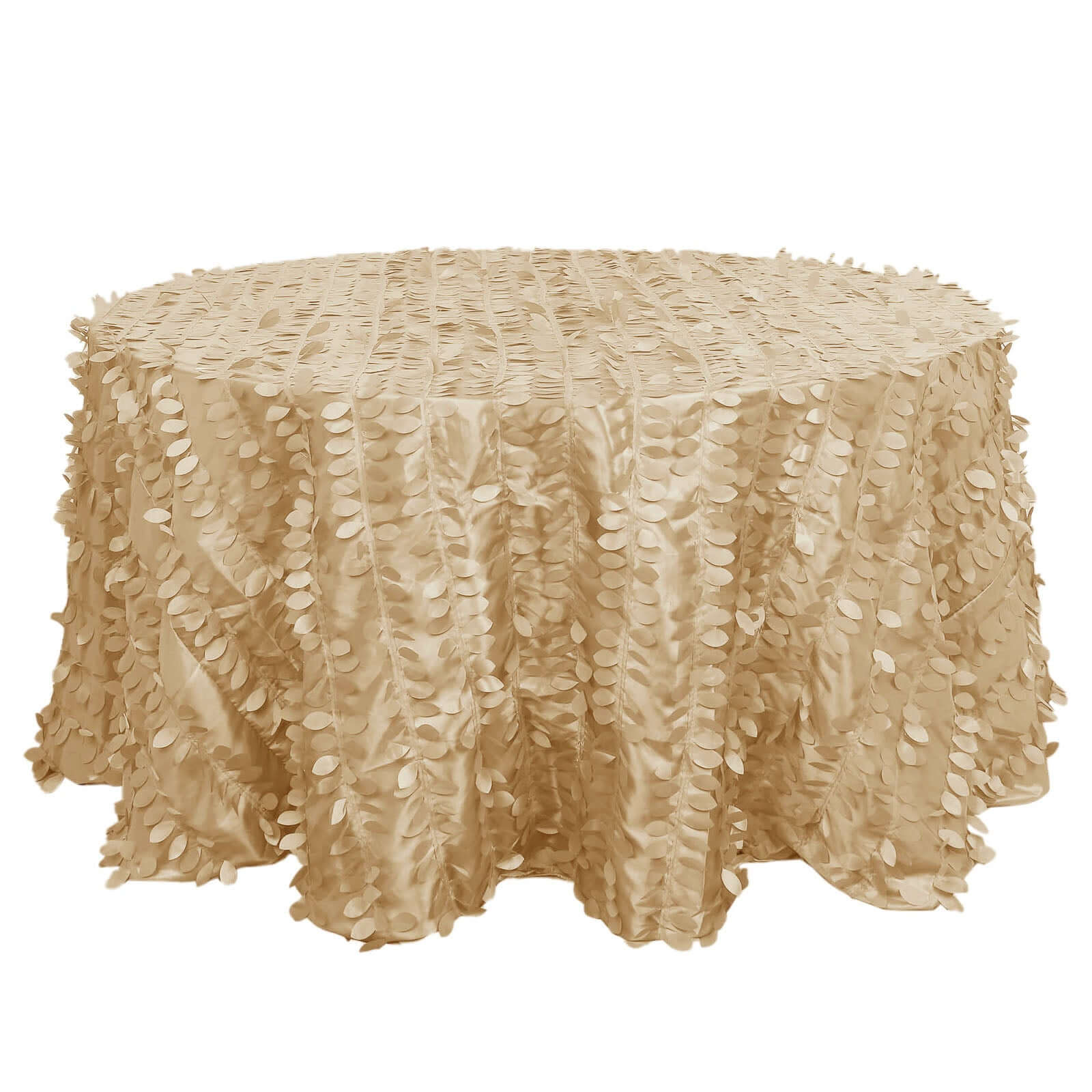 Taffeta 132" Round Tablecloth Champagne | 3D Leaf Petal Design Seamless Table Cover Tablecloths HIER_2172
