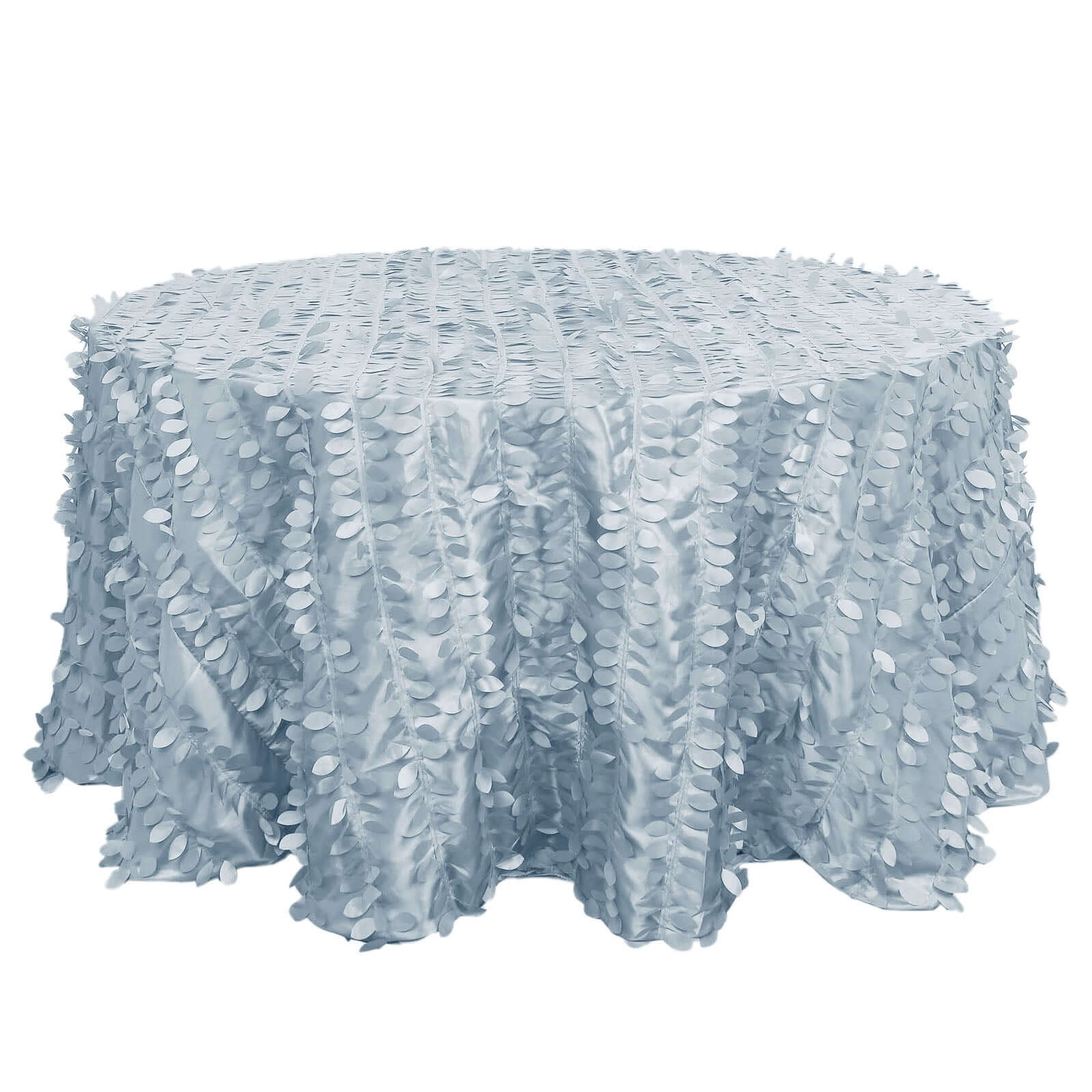 Taffeta 132" Round Tablecloth Dusty Blue | 3D Leaf Petal Design Seamless Table Cover Tablecloths HIER_2172