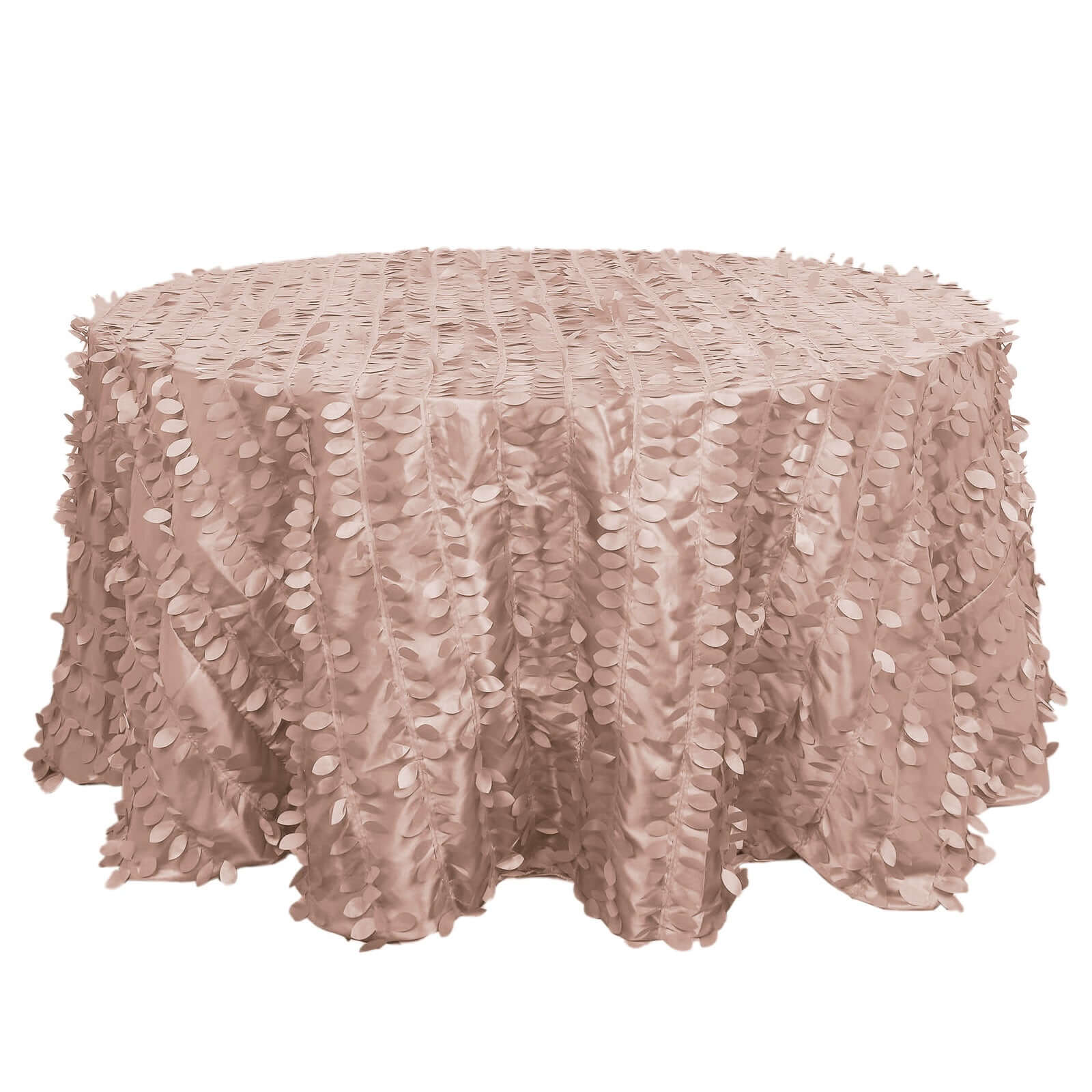 Taffeta 132" Round Tablecloth Dusty Rose | 3D Leaf Petal Design Seamless Table Cover Tablecloths HIER_2172