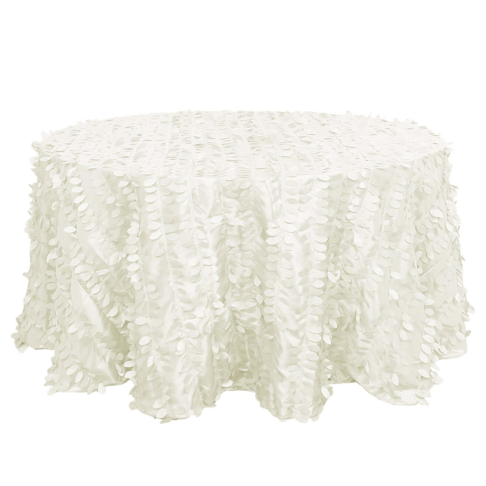 Taffeta 132" Round Tablecloth Ivory | 3D Leaf Petal Design Seamless Table Cover Tablecloths HIER_2172