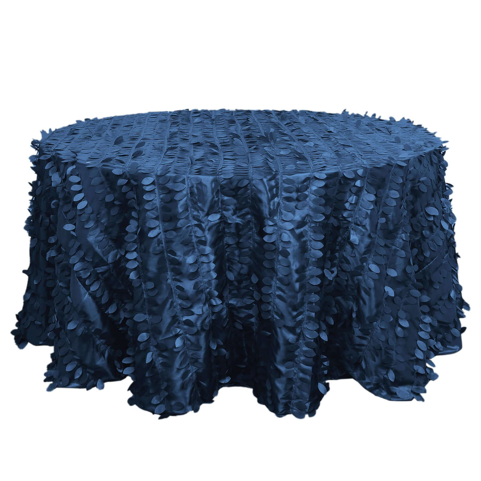 Taffeta 132" Round Tablecloth Navy Blue | 3D Leaf Petal Design Seamless Table Cover Tablecloths HIER_2172
