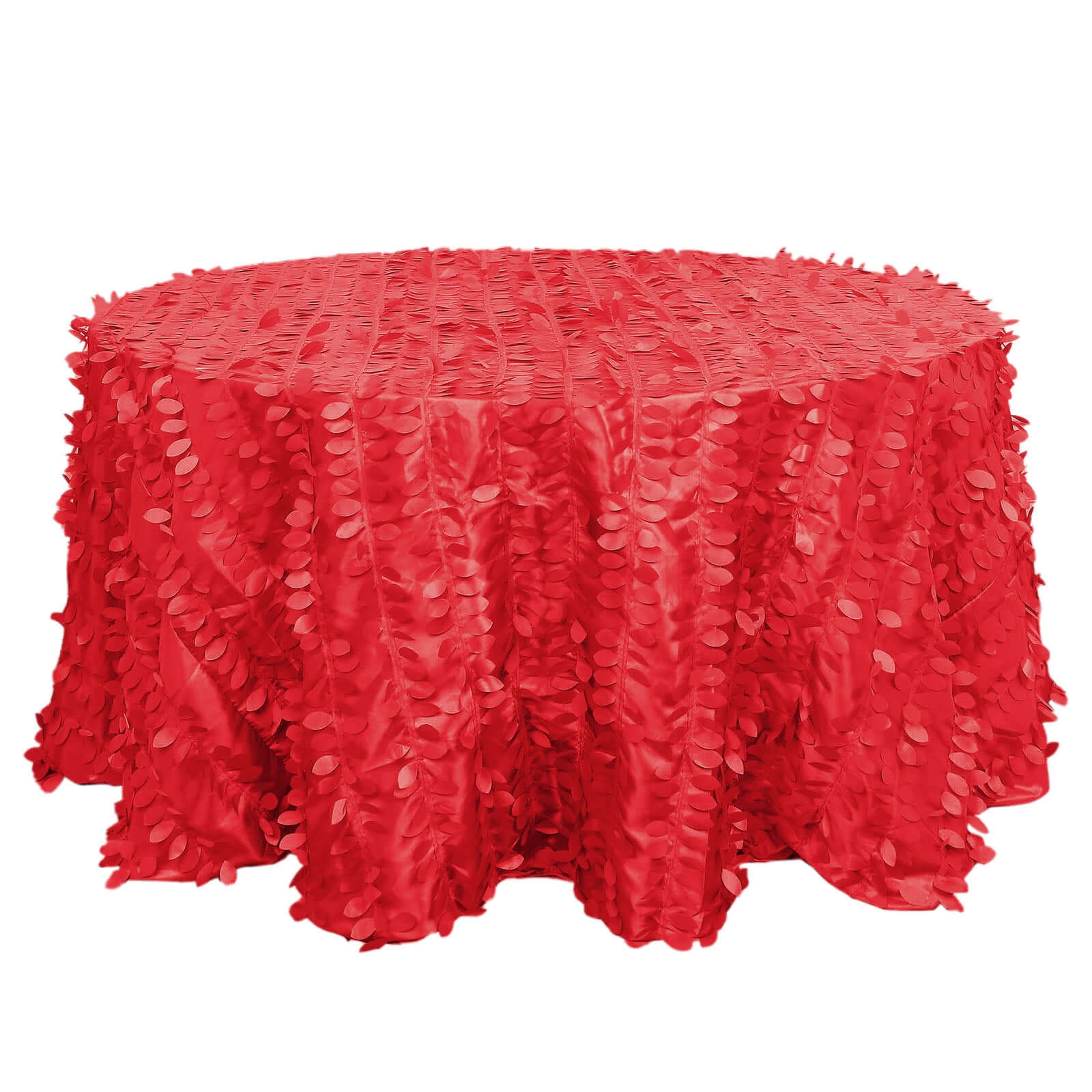 Taffeta 132" Round Tablecloth Red | 3D Leaf Petal Design Seamless Table Cover Tablecloths HIER_2172